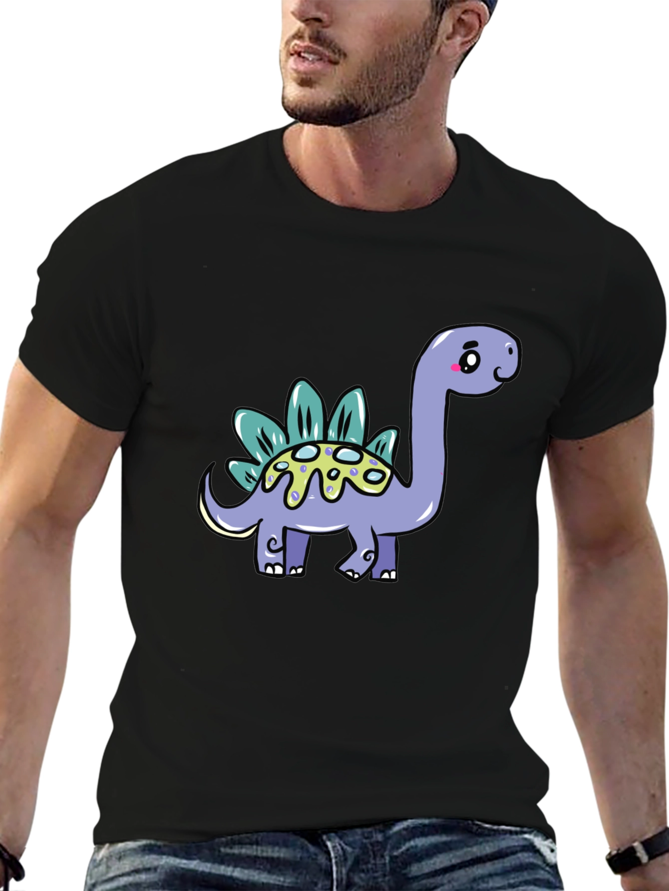 Cute Dinosaur Graphic Tee - Black Cotton T-Shirt