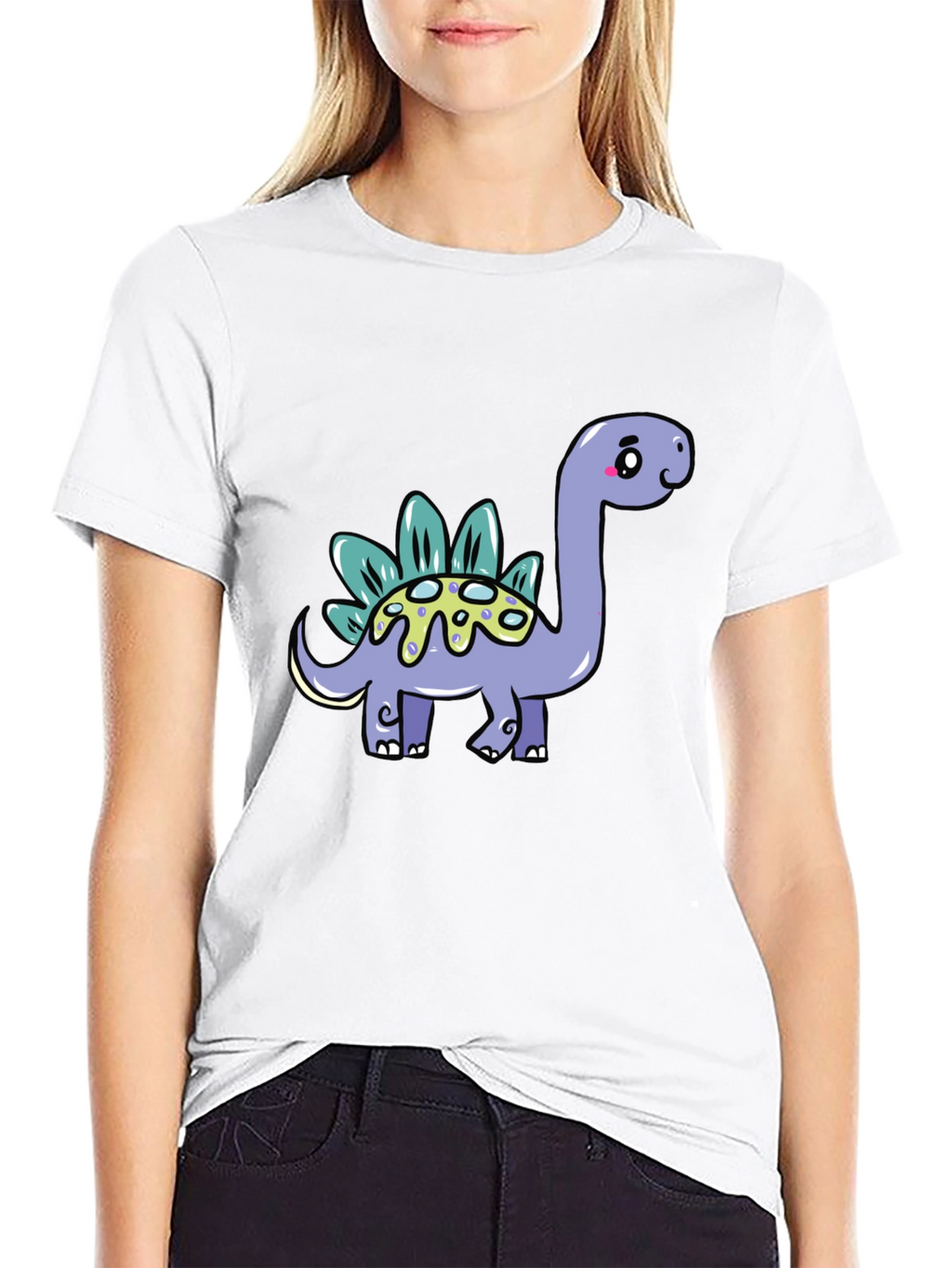 Cute Dinosaur Graphic Tee - Black Cotton T-Shirt