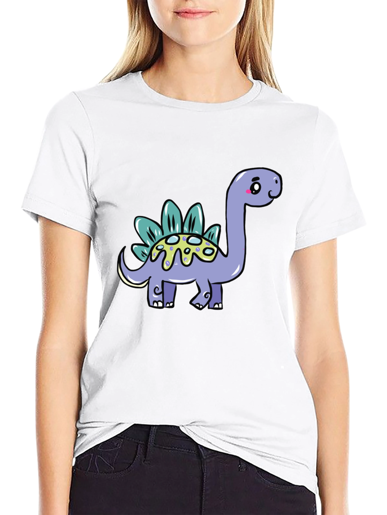 Cute Dinosaur Graphic Tee - Black Cotton T-Shirt