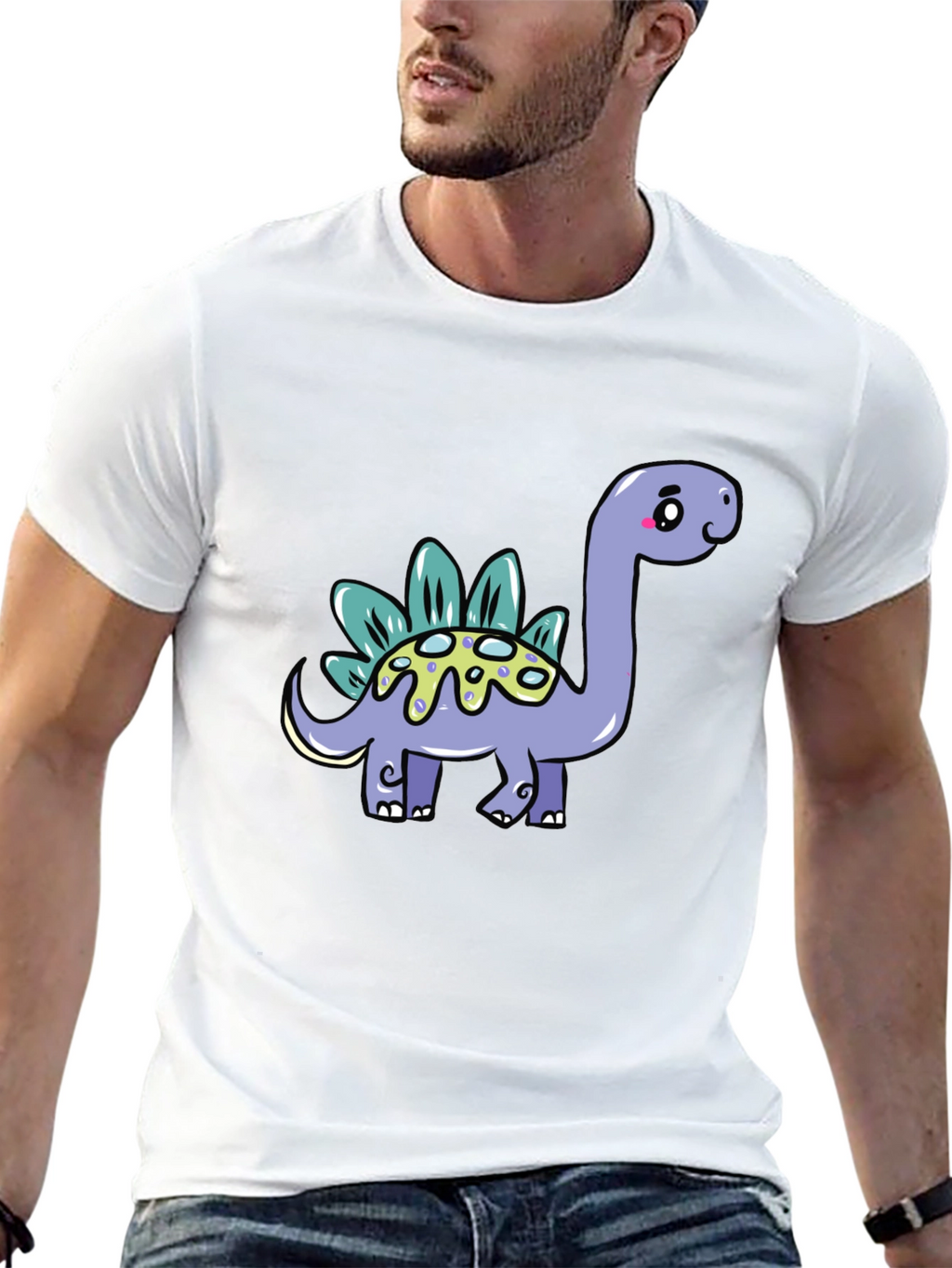 Cute Dinosaur Graphic Tee - Black Cotton T-Shirt