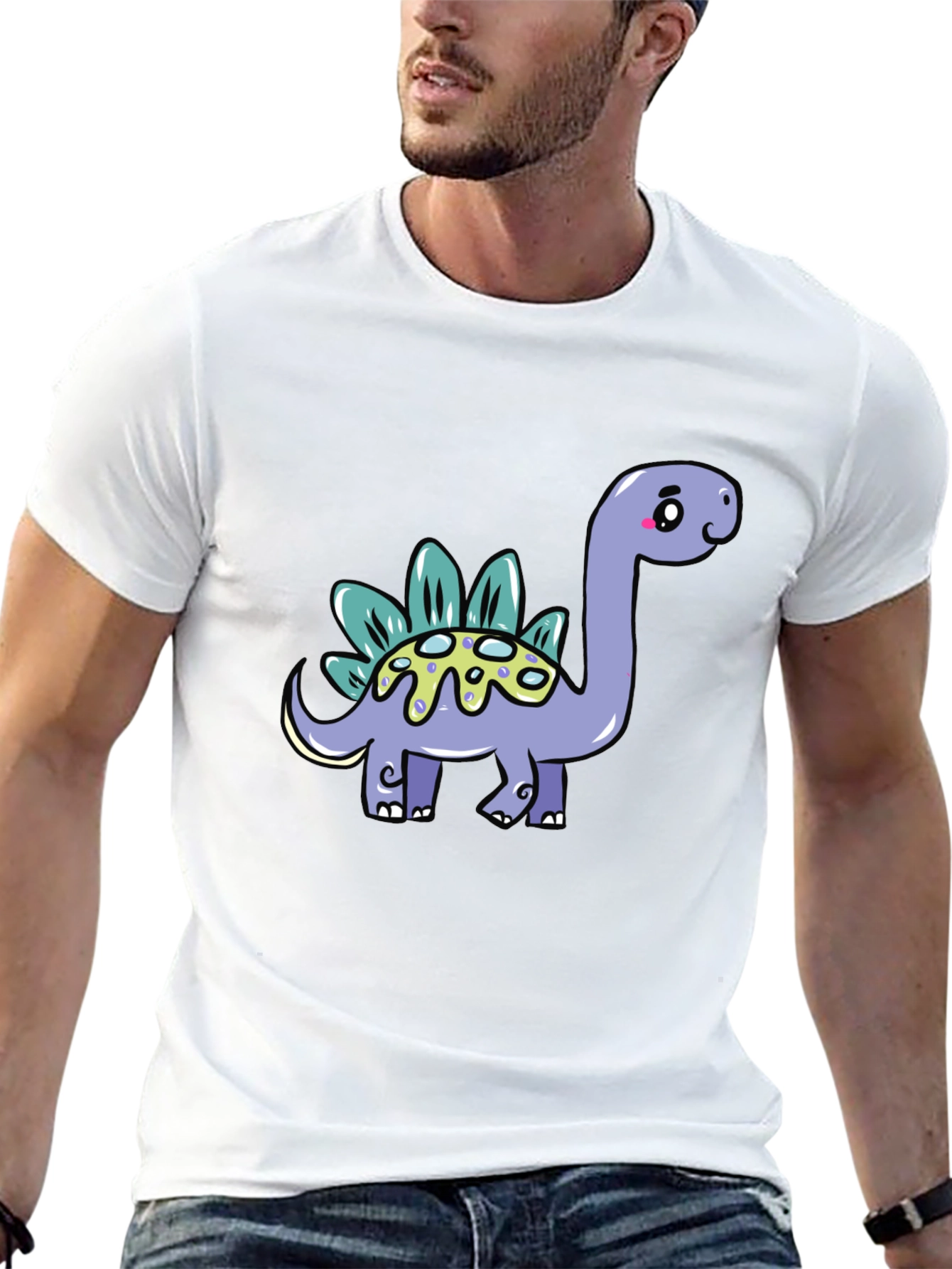 Cute Dinosaur Graphic Tee - Black Cotton T-Shirt