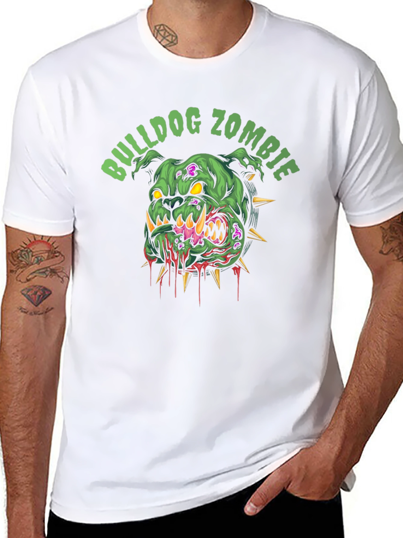 Bulldog Zombie Graphic Print Black T-Shirt