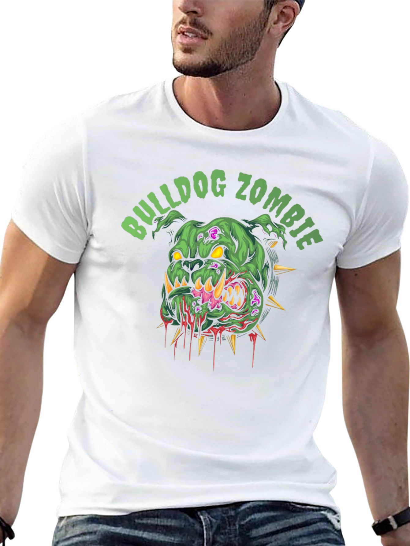 Bulldog Zombie Graphic Print Black T-Shirt