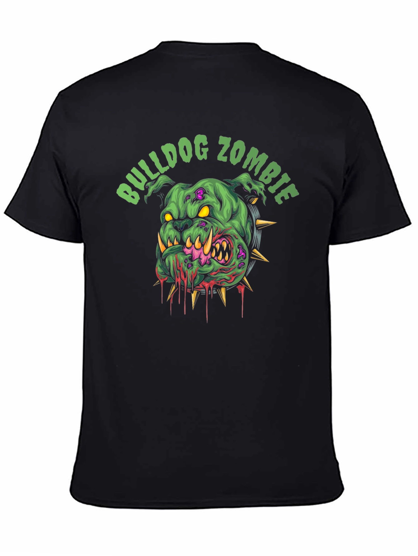 Bulldog Zombie Graphic Print Black T-Shirt
