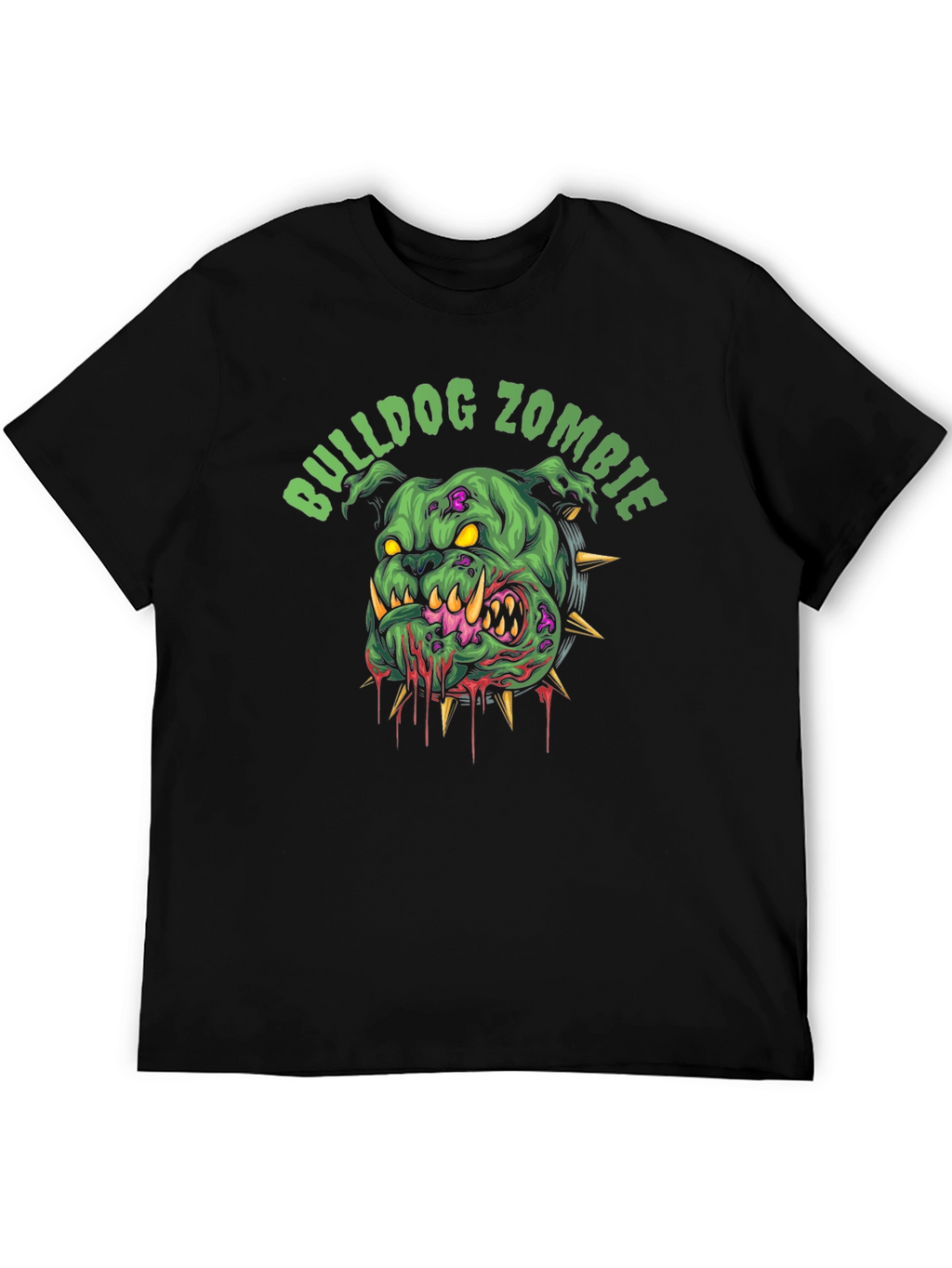 Bulldog Zombie Graphic Print Black T-Shirt