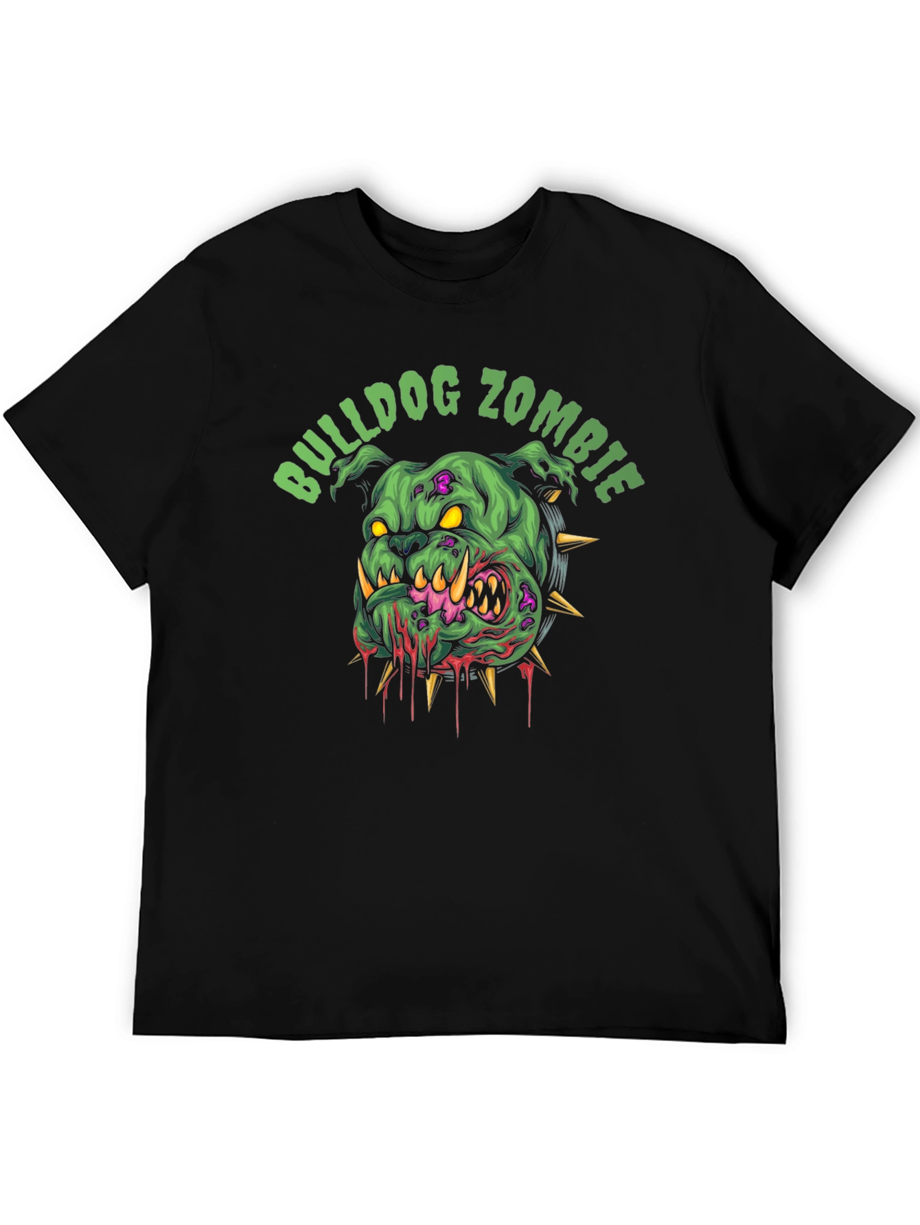 Bulldog Zombie Graphic Print Black T-Shirt