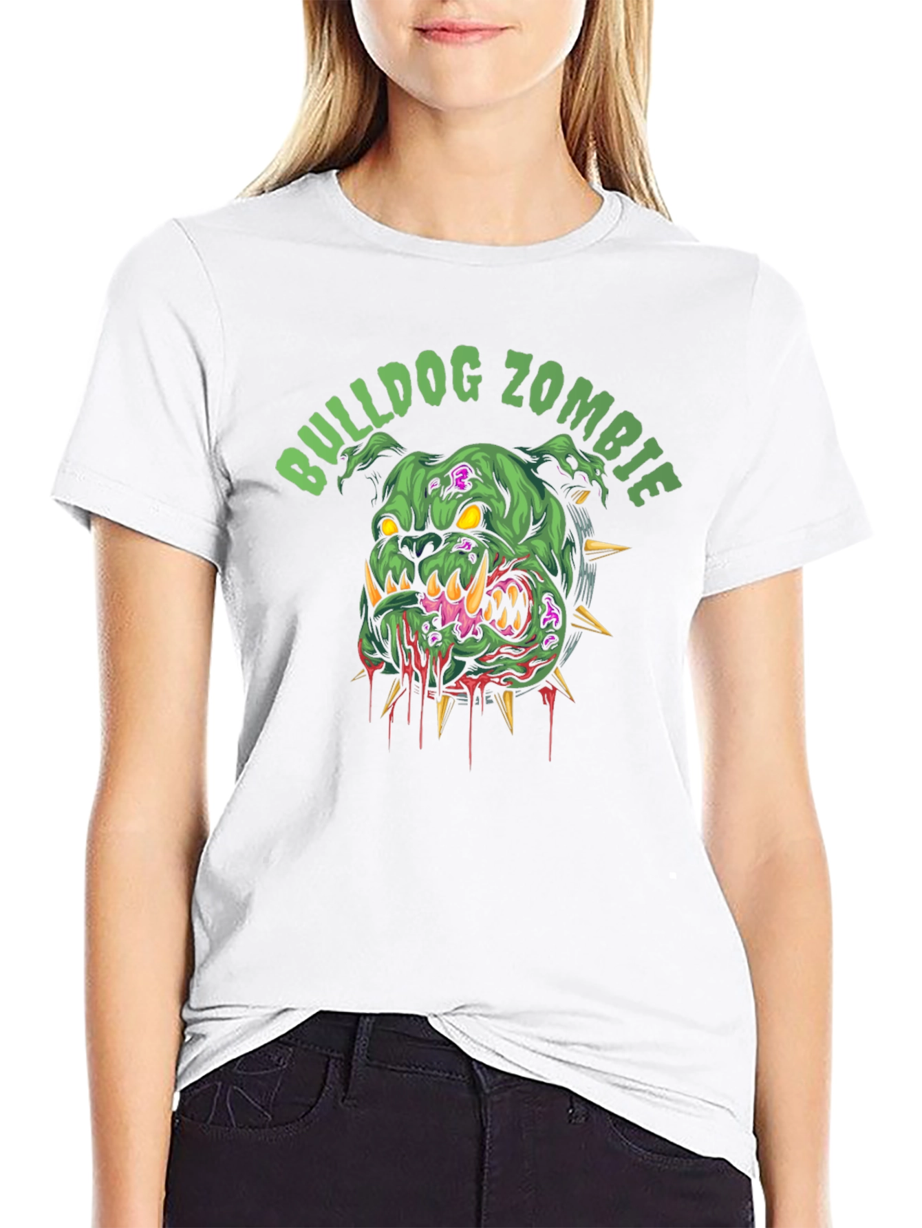 Bulldog Zombie Graphic Print Black T-Shirt