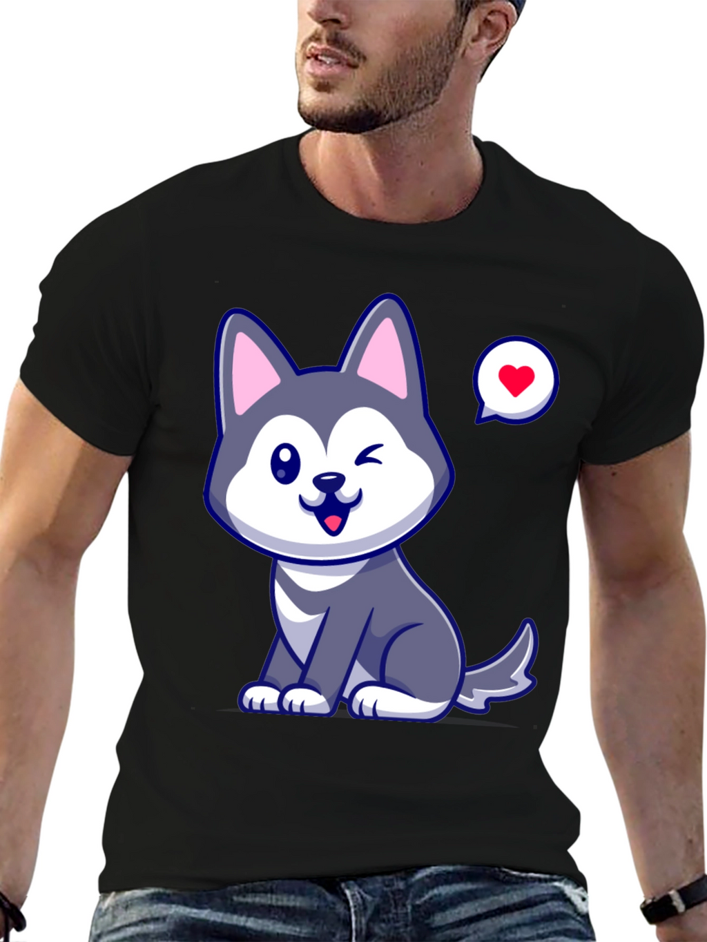 Cute Husky Love Mens Graphic Tee