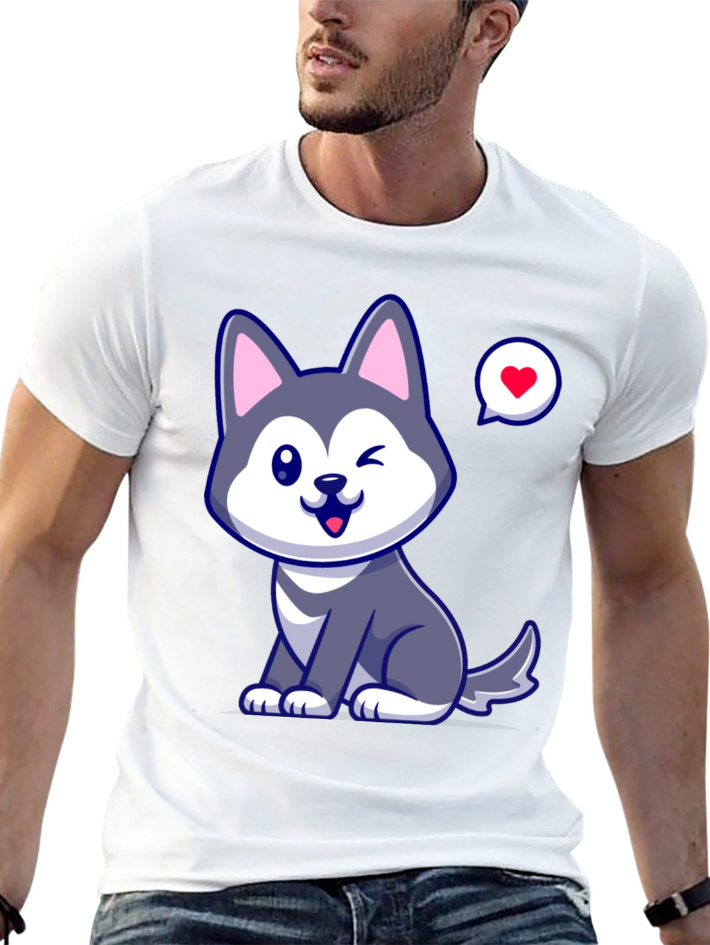 Cute Husky Love Mens Graphic Tee