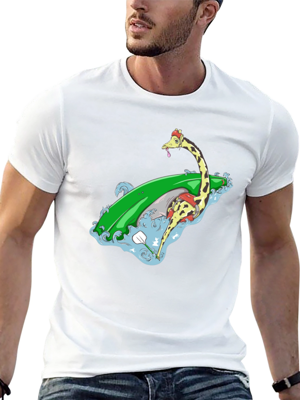 Surfing Giraffe Graphic Tee - Black