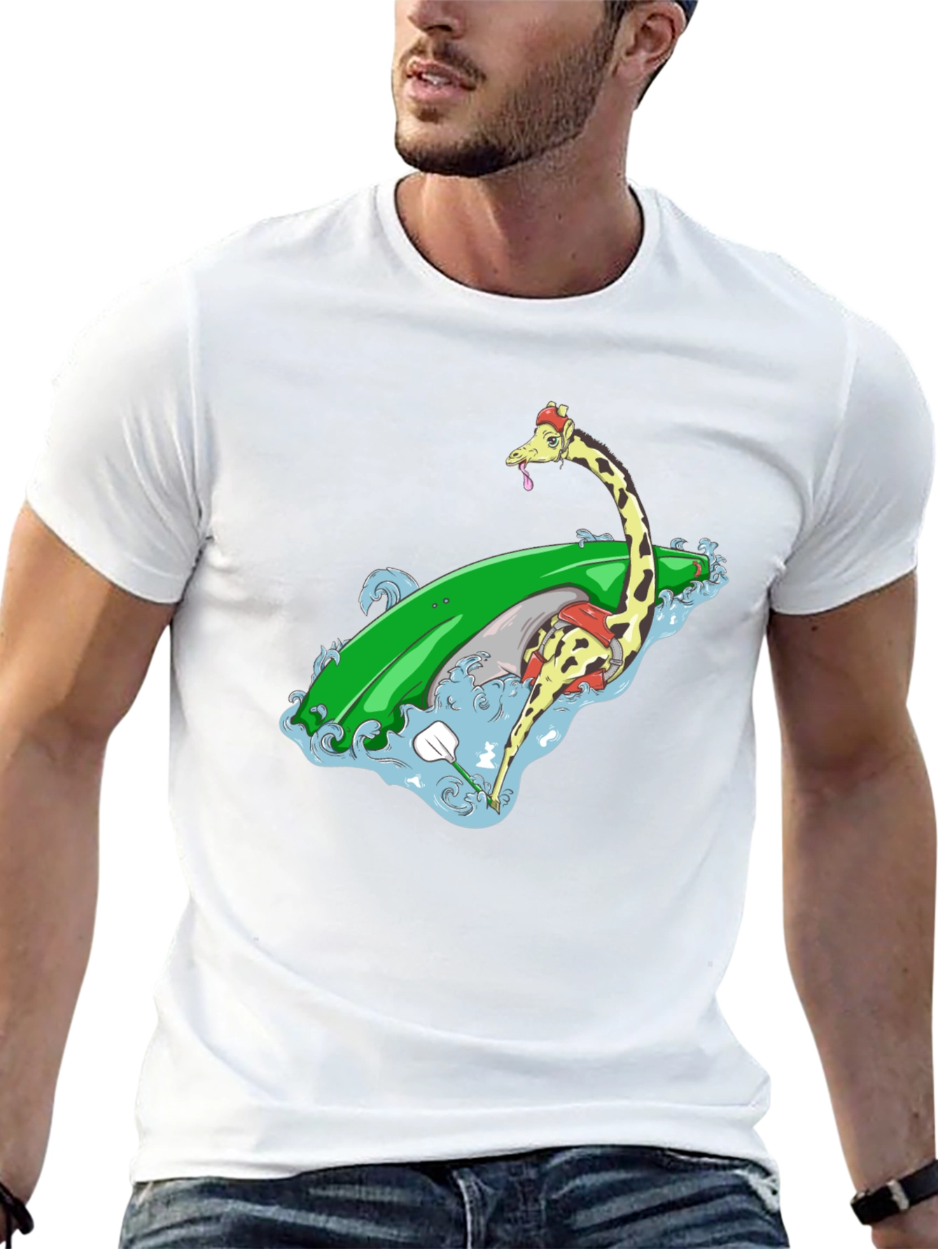 Surfing Giraffe Graphic Tee - Black