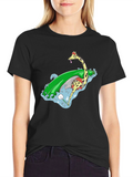 Surfing Giraffe Graphic Tee - Black