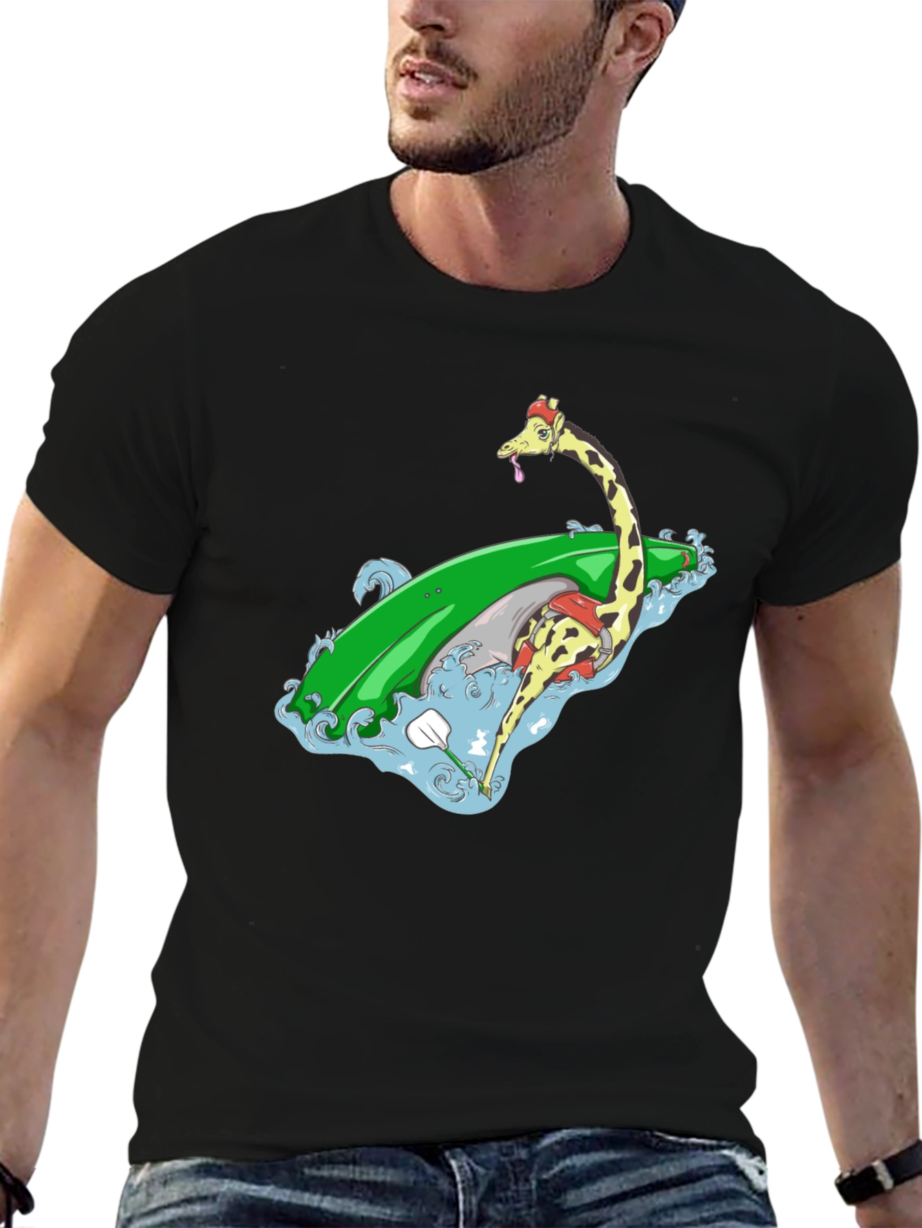 Surfing Giraffe Graphic Tee - Black