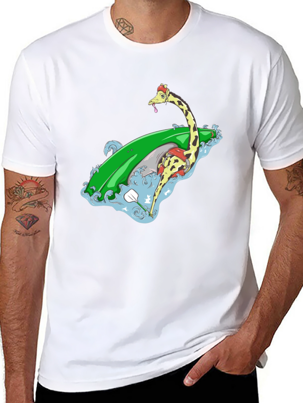 Surfing Giraffe Graphic Tee - Black