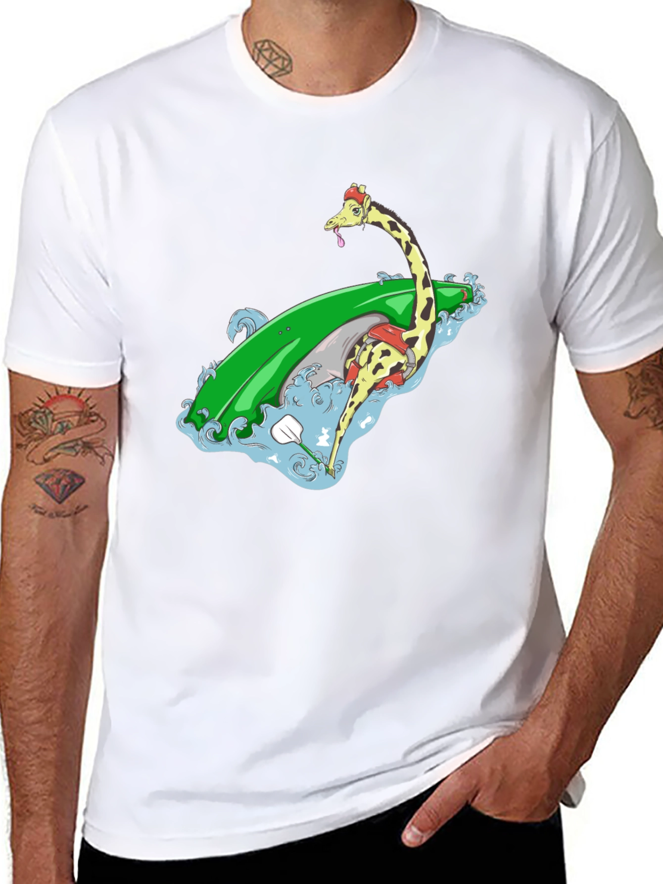 Surfing Giraffe Graphic Tee - Black