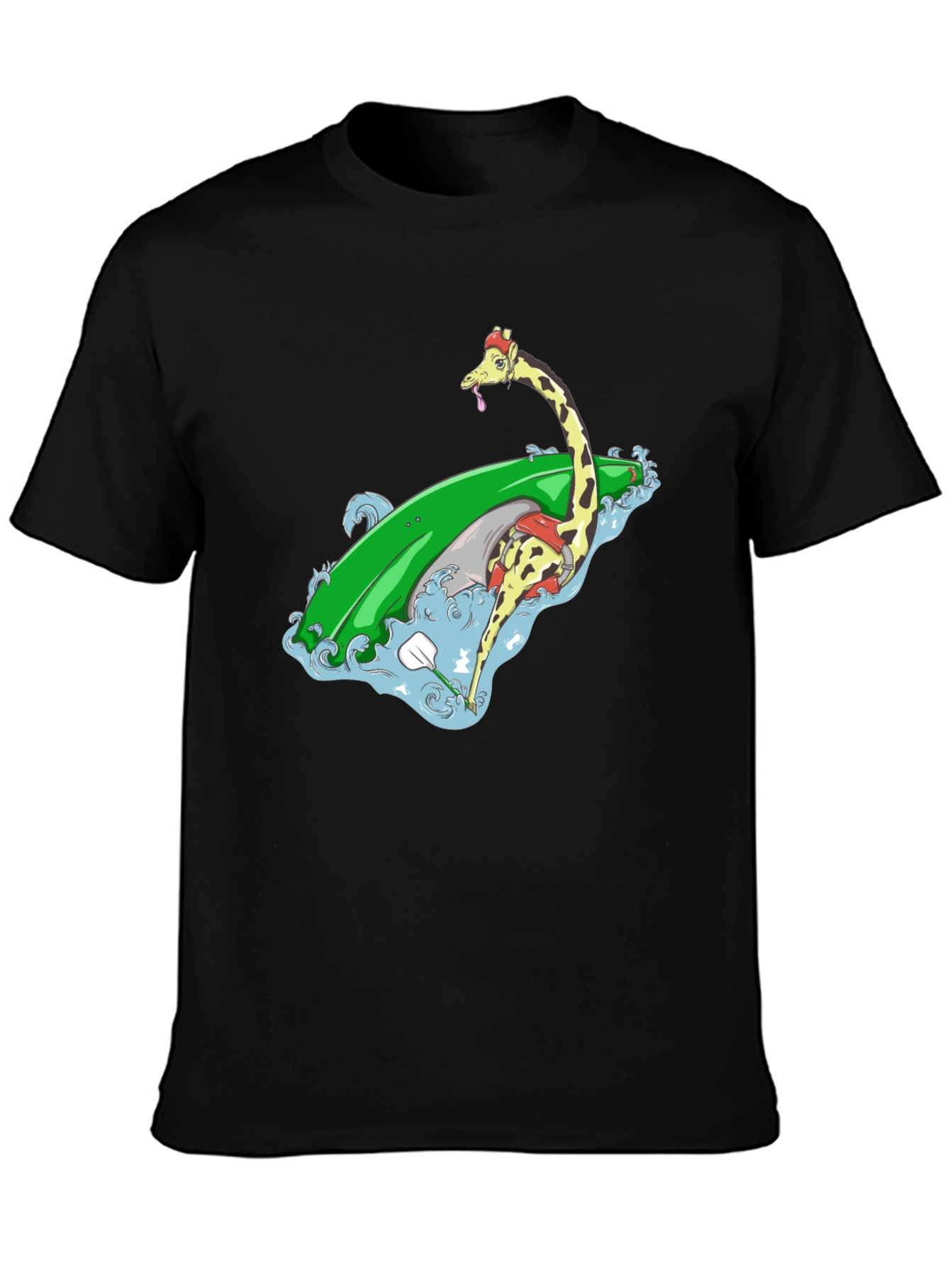 Surfing Giraffe Graphic Tee - Black