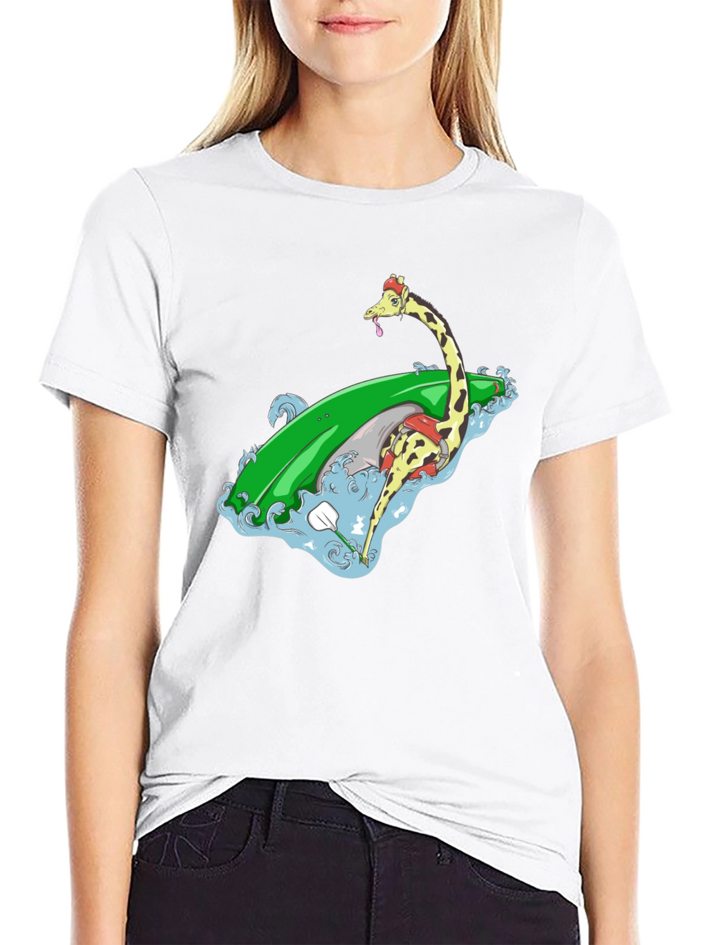 Surfing Giraffe Graphic Tee - Black