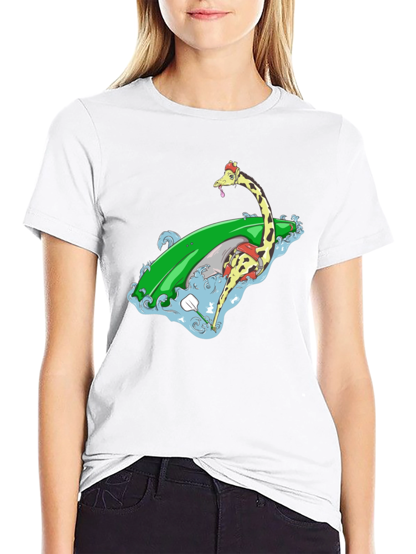 Surfing Giraffe Graphic Tee - Black