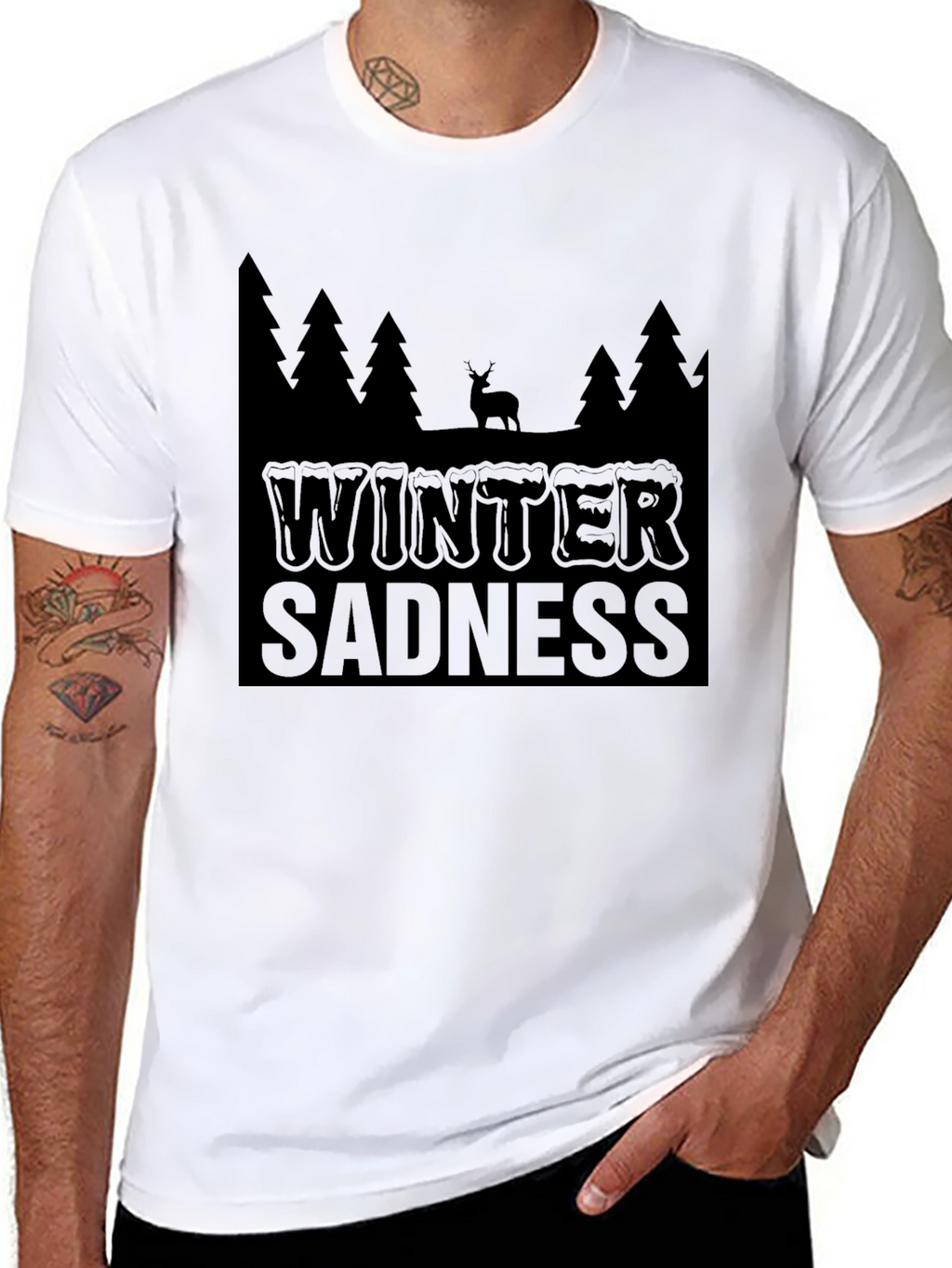 Winter Sadness Black Graphic T-Shirt