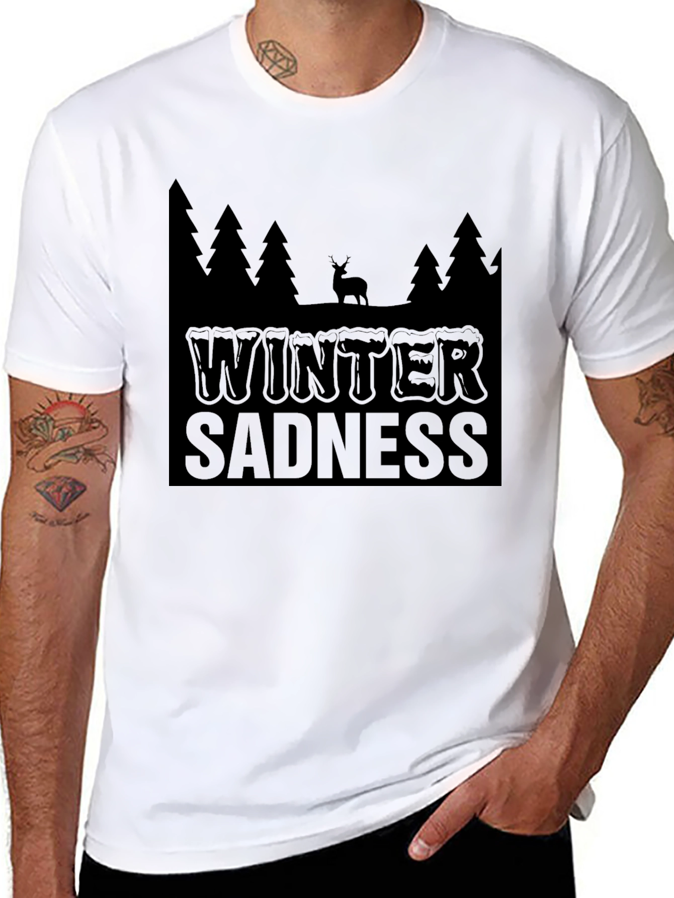 Winter Sadness Black Graphic T-Shirt