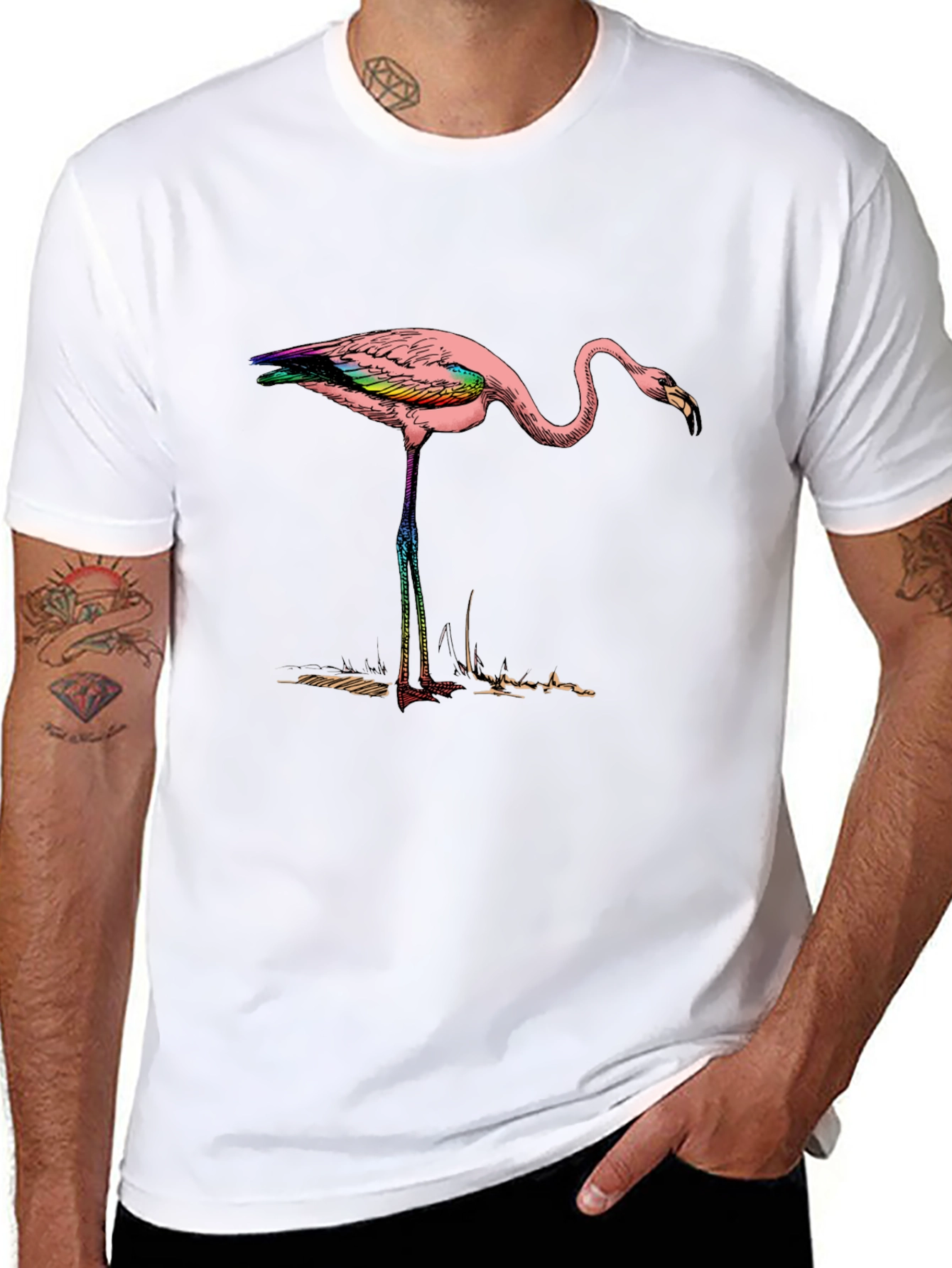 Flamingo Graphic Tee - Mens Black Cotton Shirt