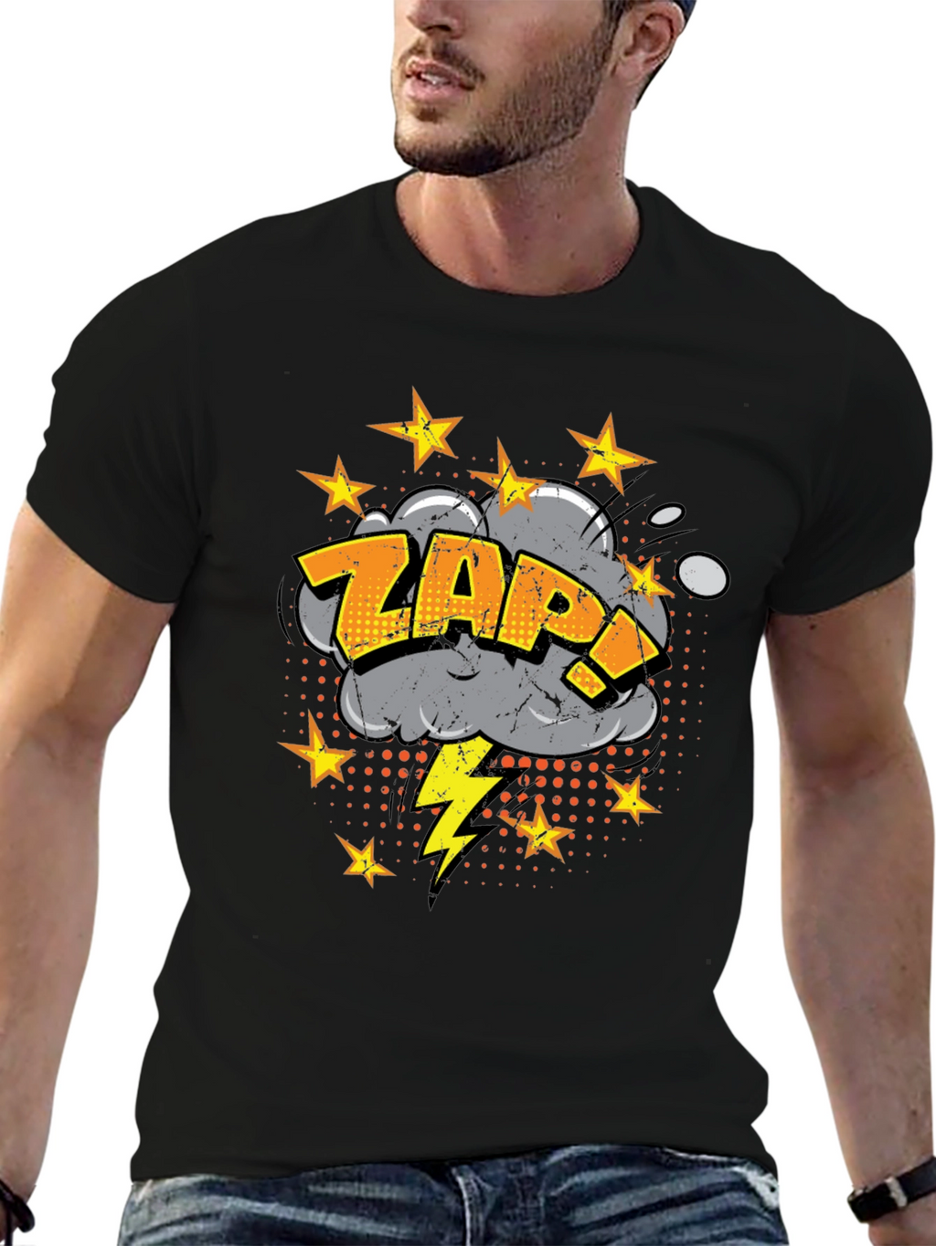 ZAP! Comic Style Graphic Print Black T-Shirt