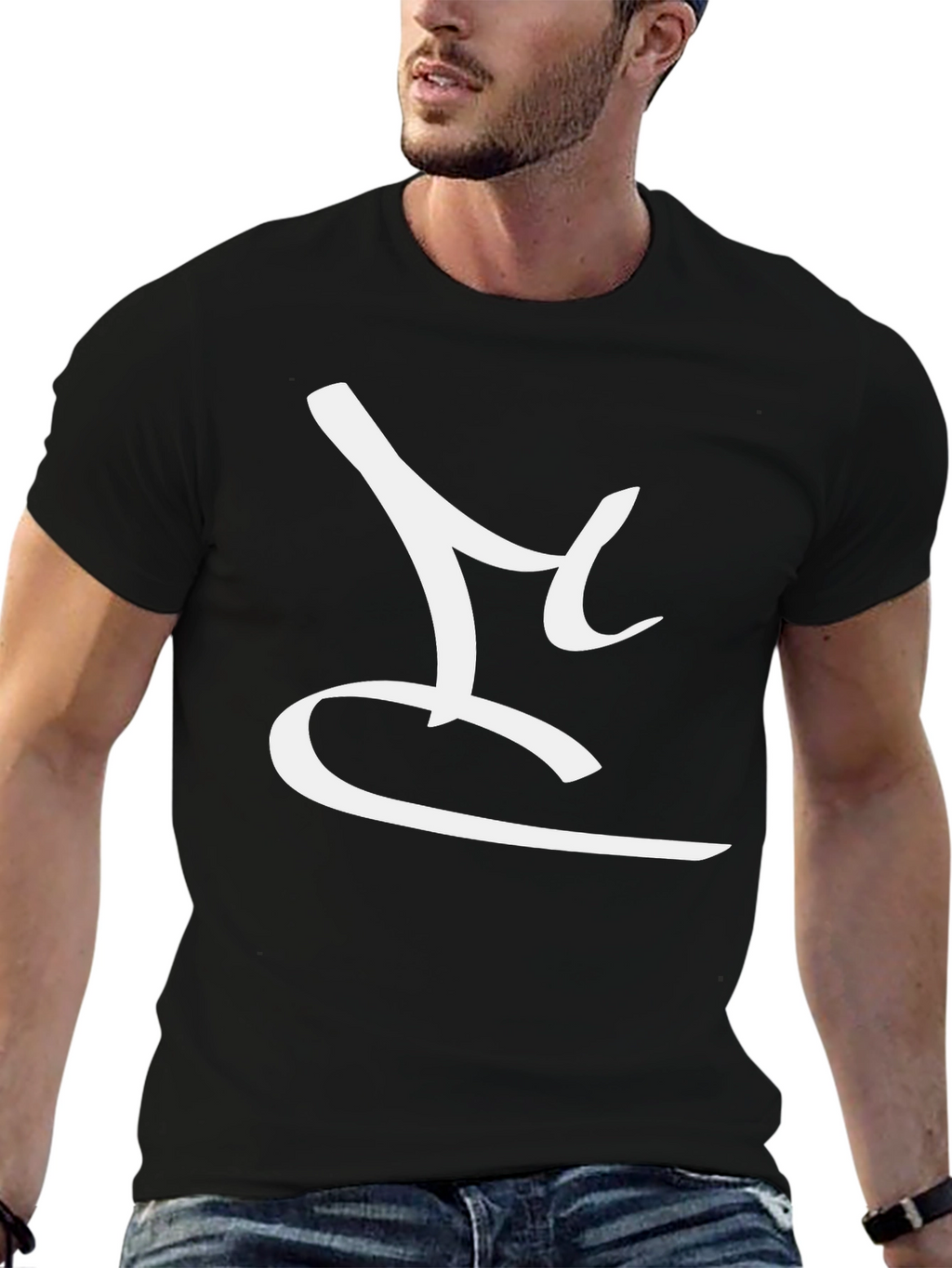 Stylish Black T-Shirt with Abstract White Design