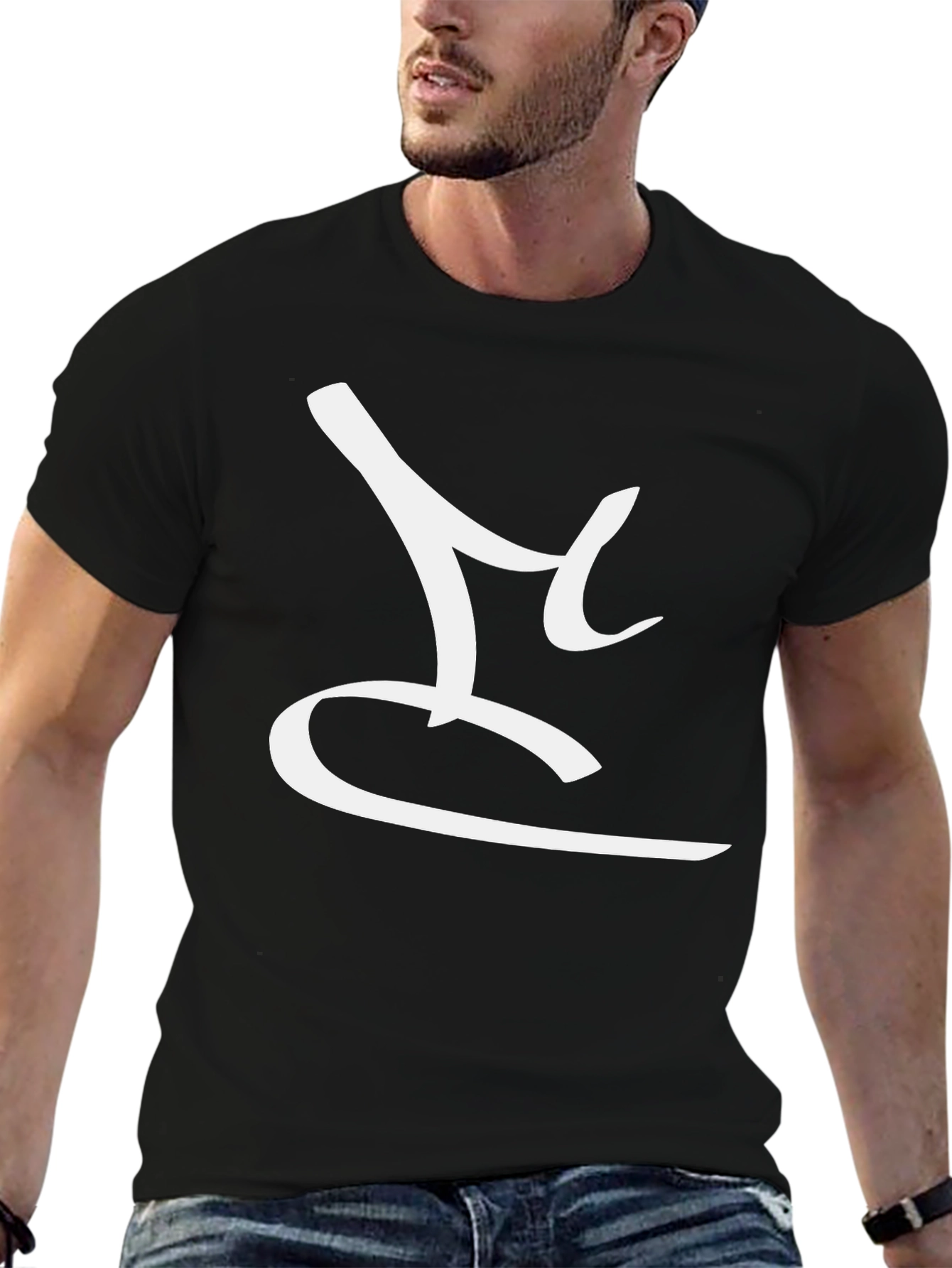 Stylish Black T-Shirt with Abstract White Design