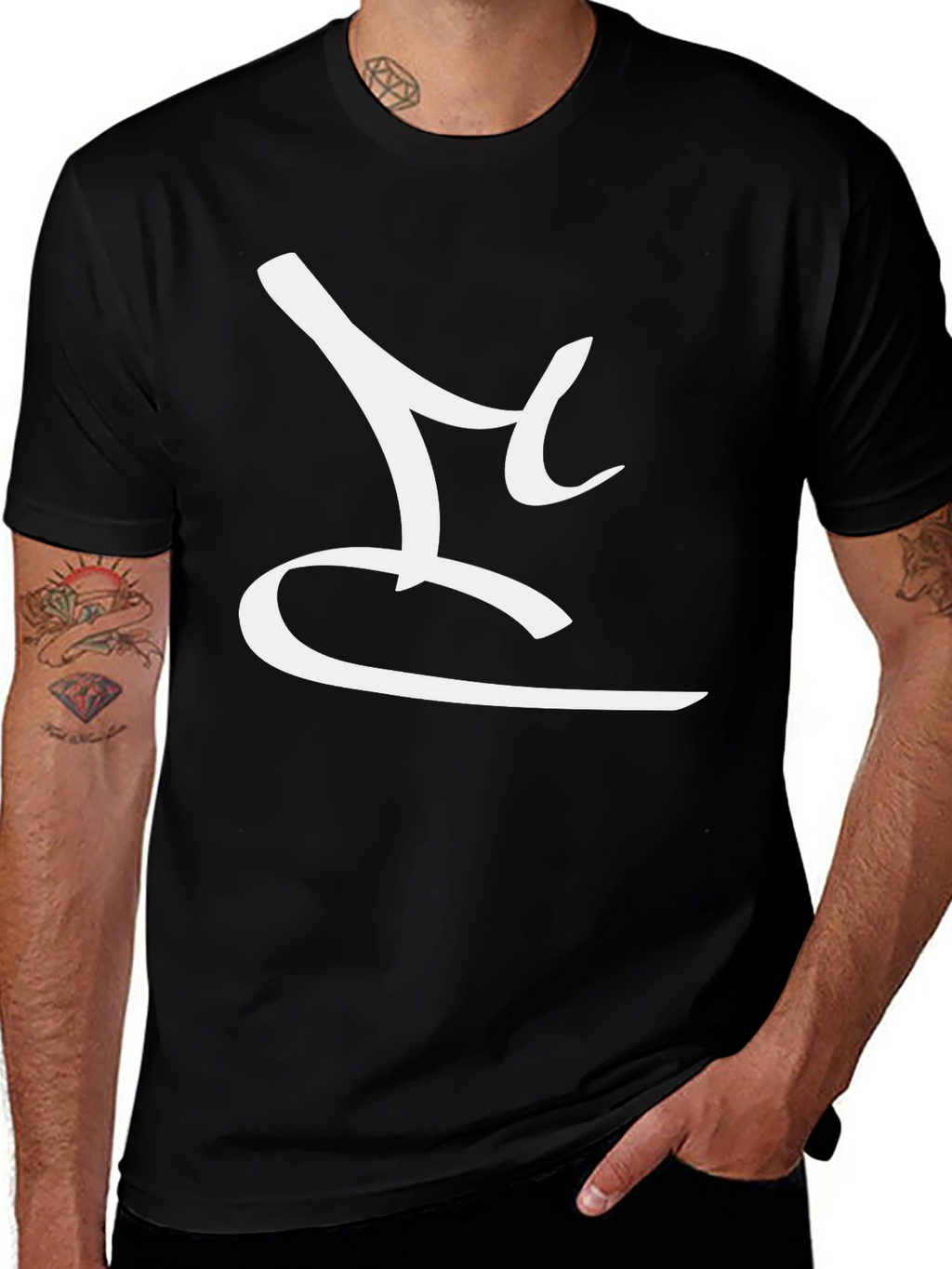 Stylish Black T-Shirt with Abstract White Design