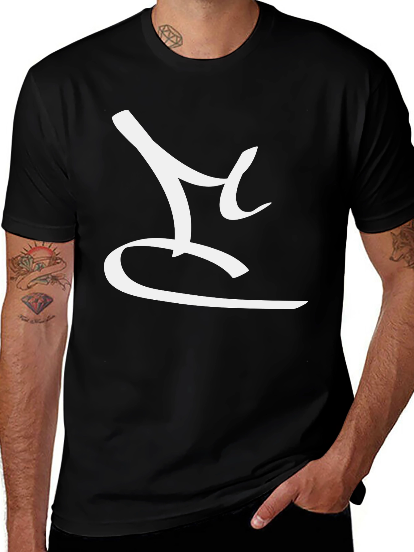 Stylish Black T-Shirt with Abstract White Design