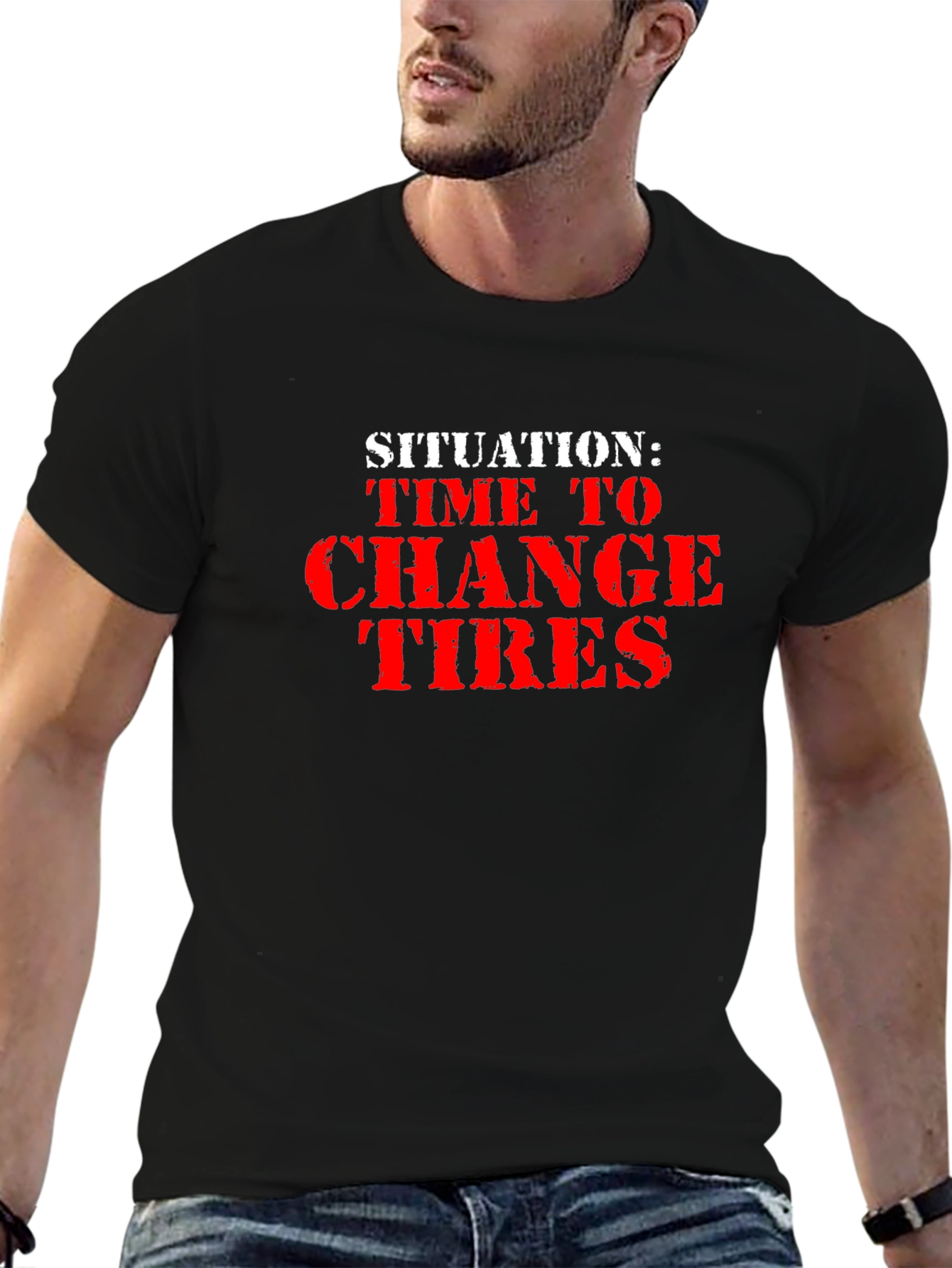 Time to Change Tires Black Graphic Tee