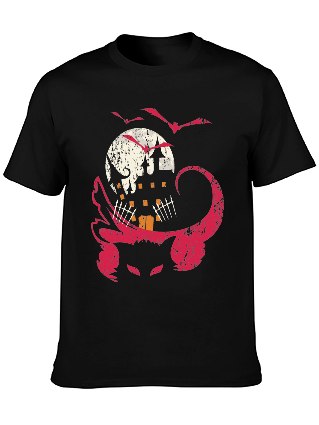 Halloween Cat & Haunted House Graphic Tee