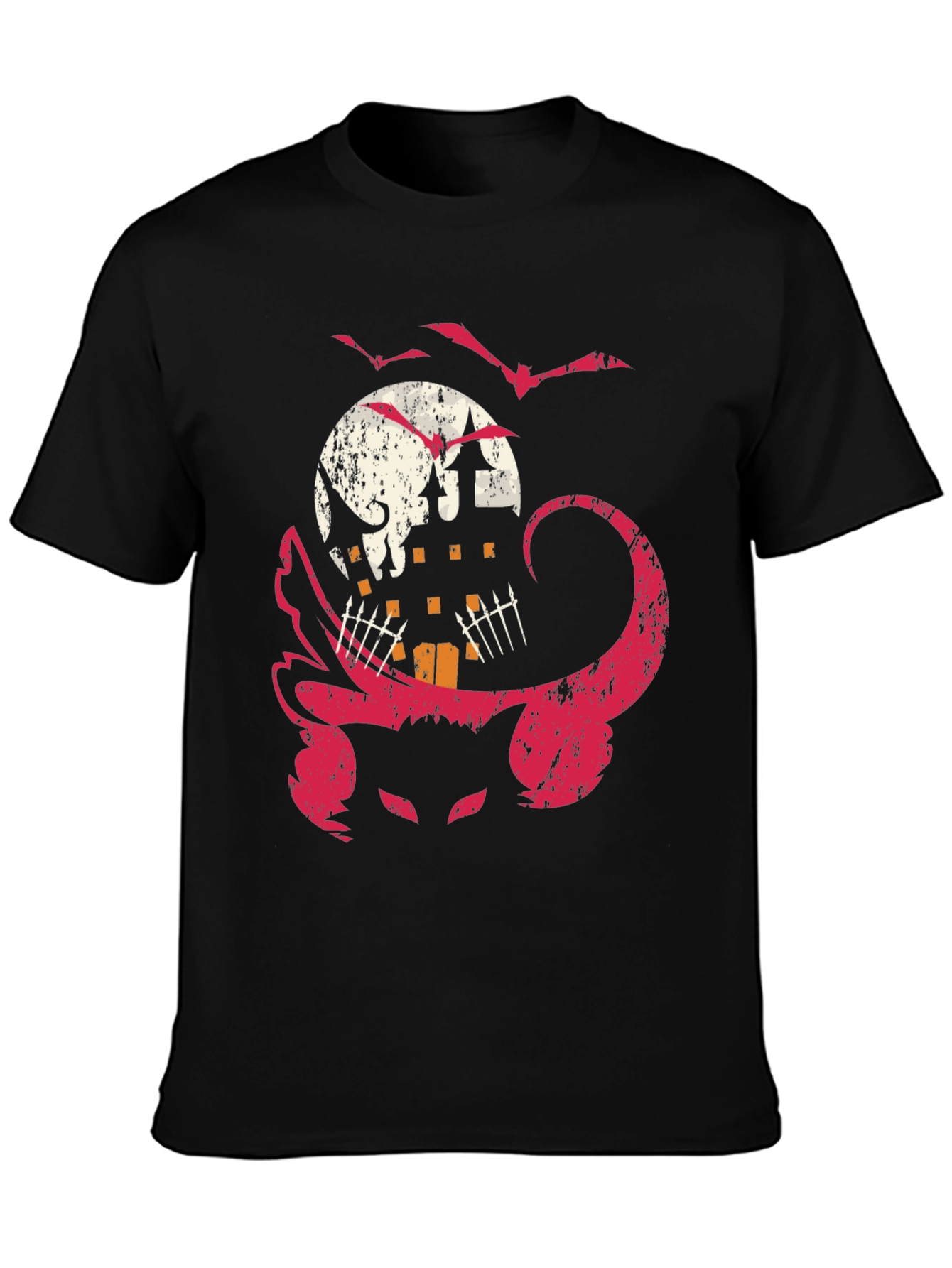 Halloween Cat & Haunted House Graphic Tee