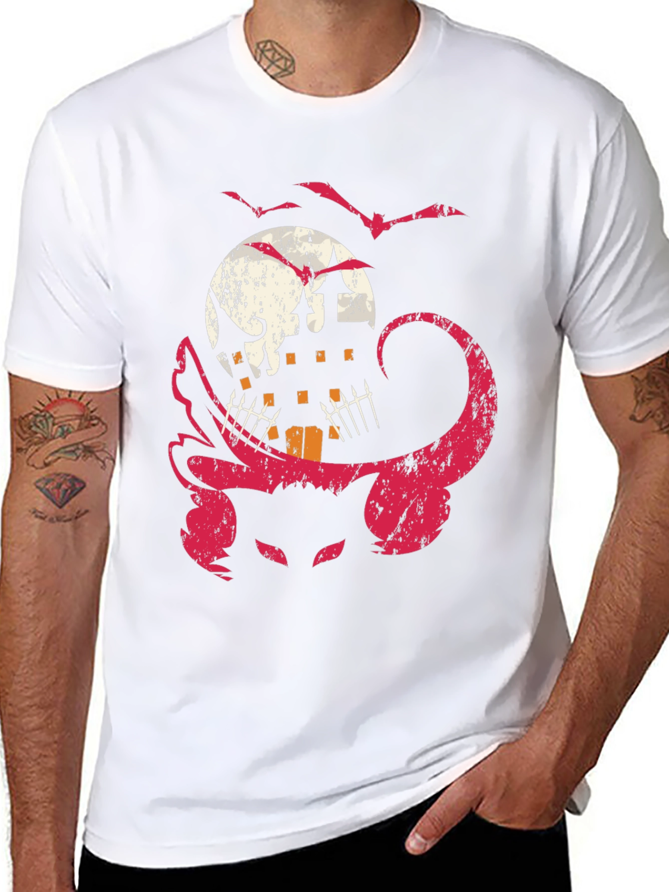 Halloween Cat & Haunted House Graphic Tee