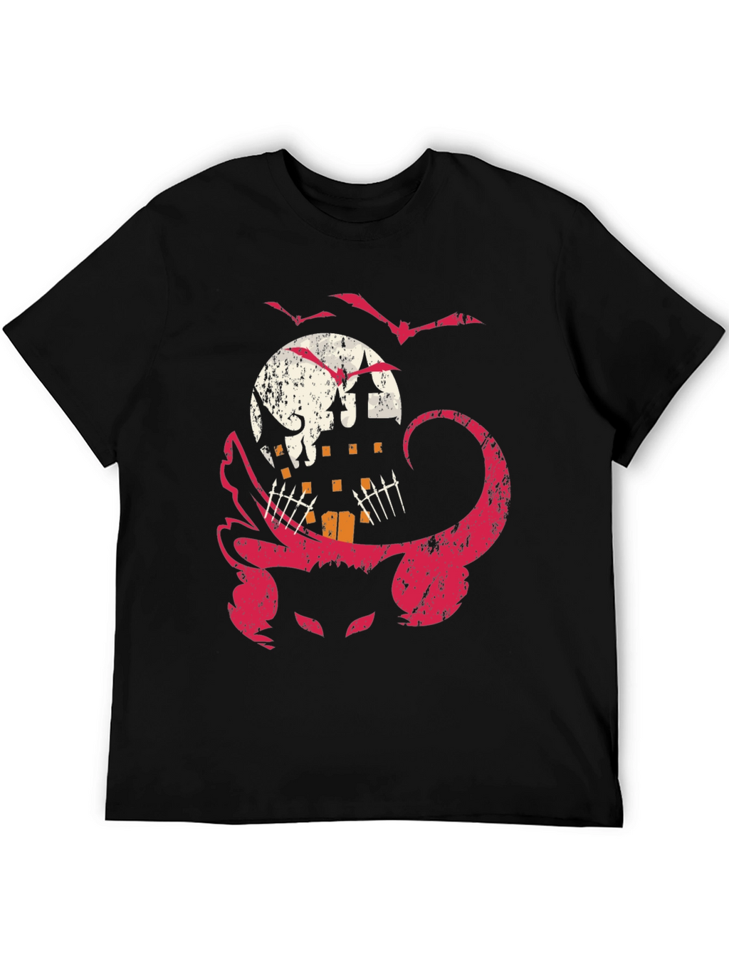 Halloween Cat & Haunted House Graphic Tee