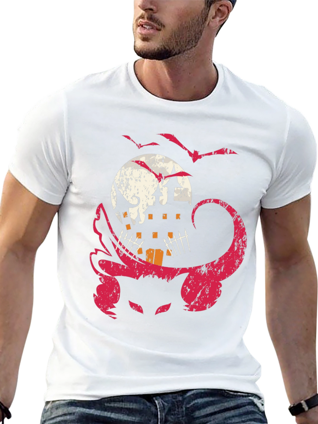 Halloween Cat & Haunted House Graphic Tee