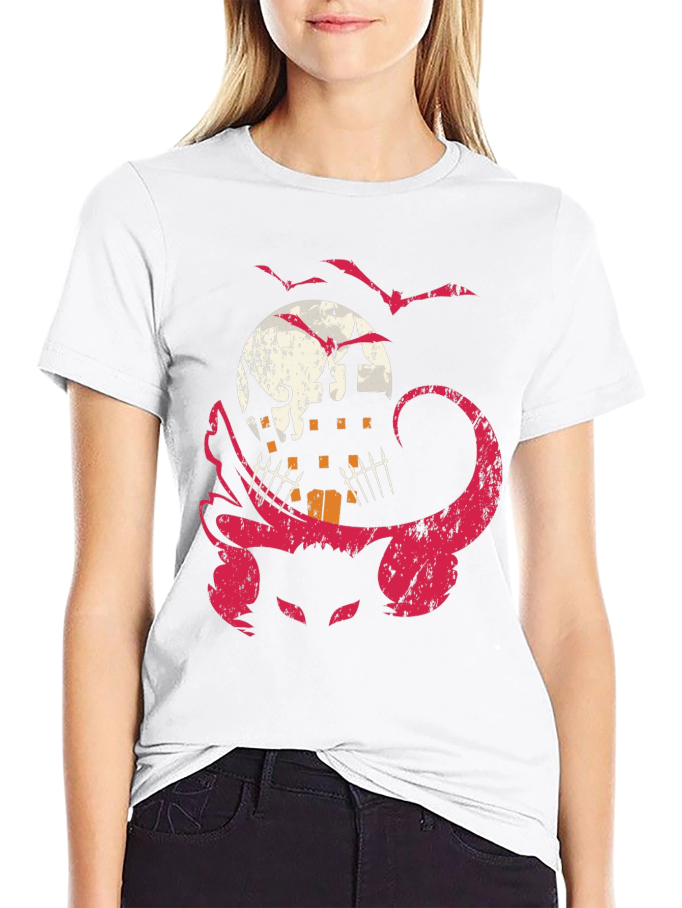 Halloween Cat & Haunted House Graphic Tee