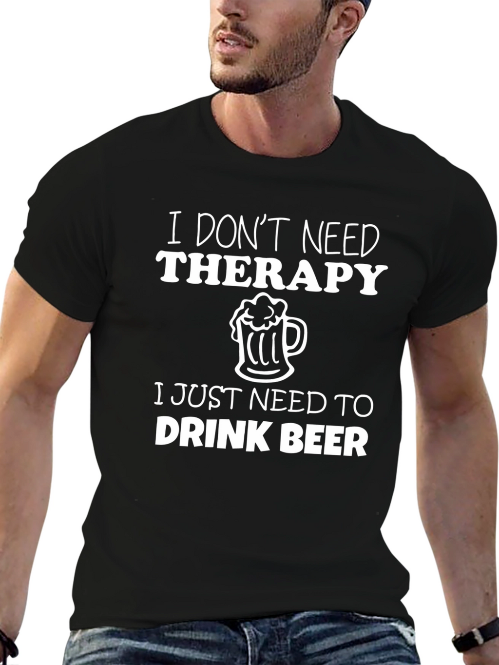 Funny Beer Therapy T-Shirt - Black Cotton Tee