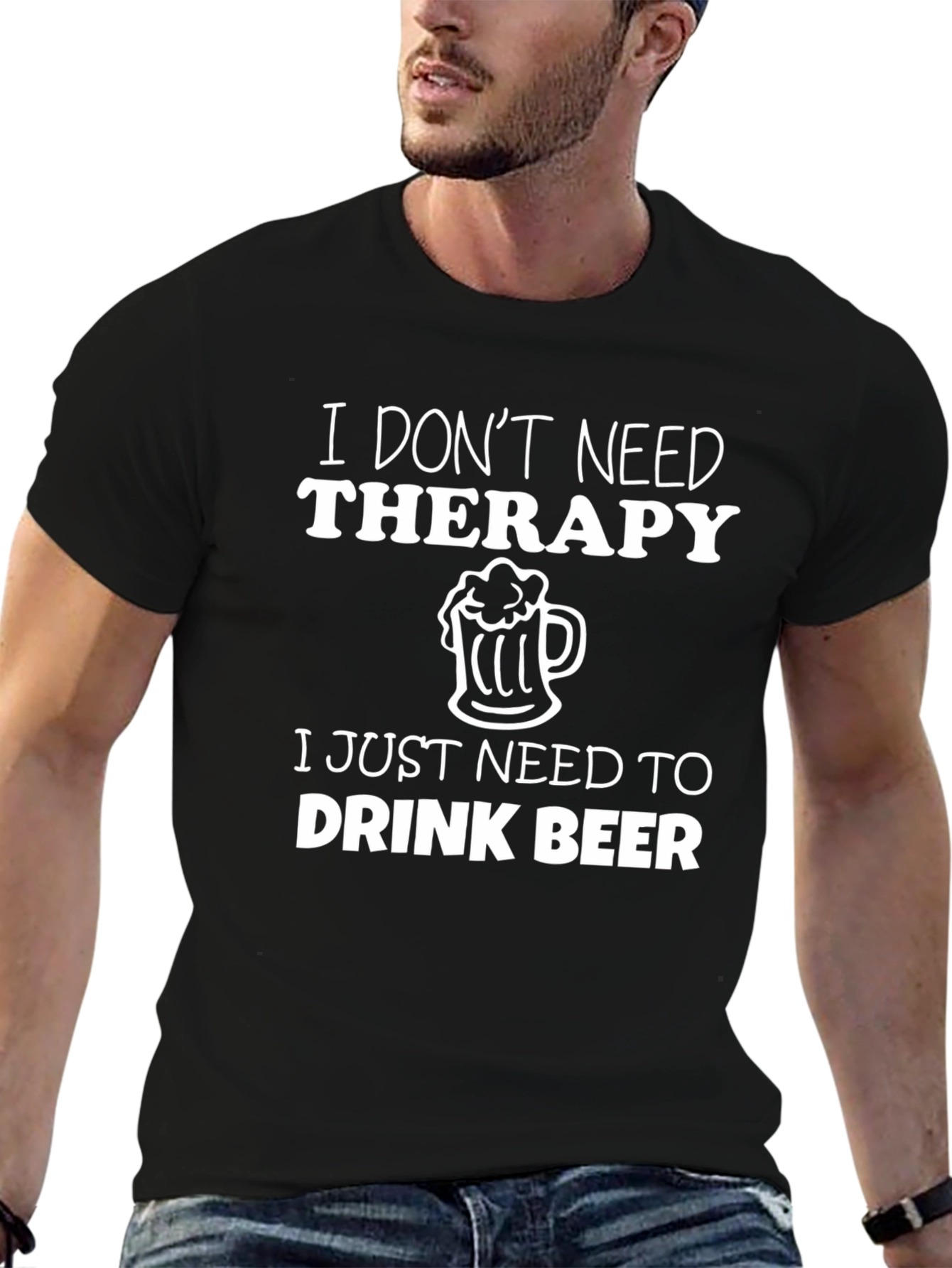 Funny Beer Therapy T-Shirt - Black Cotton Tee