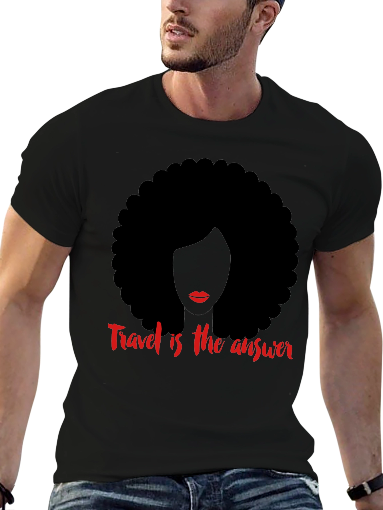 Travel is the Answer T-Shirt Afro Woman Graphic Tee