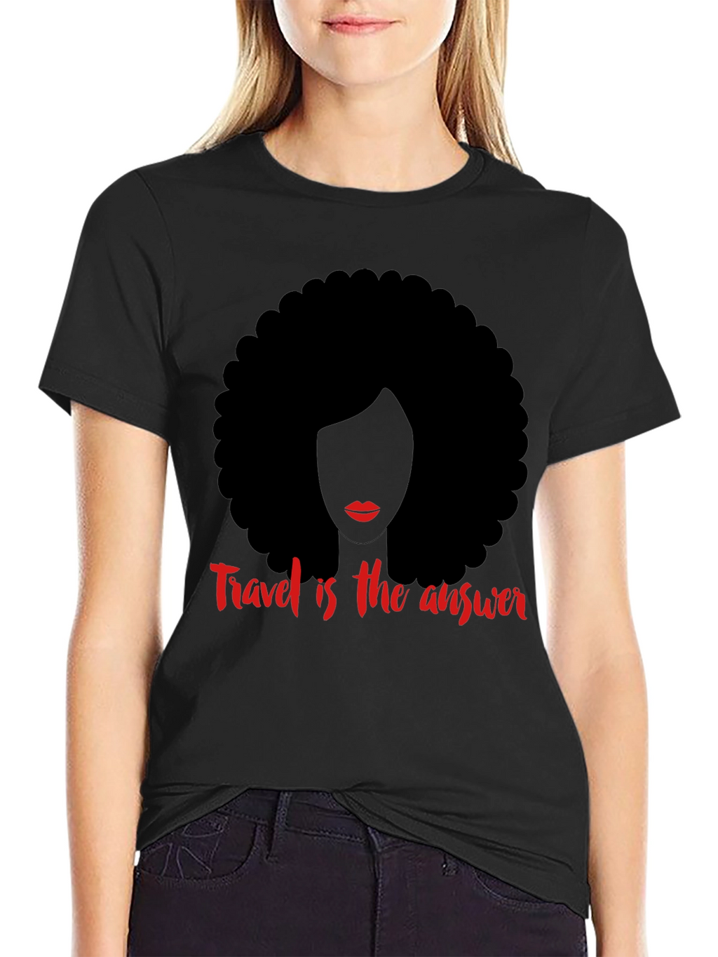 Travel is the Answer T-Shirt Afro Woman Graphic Tee