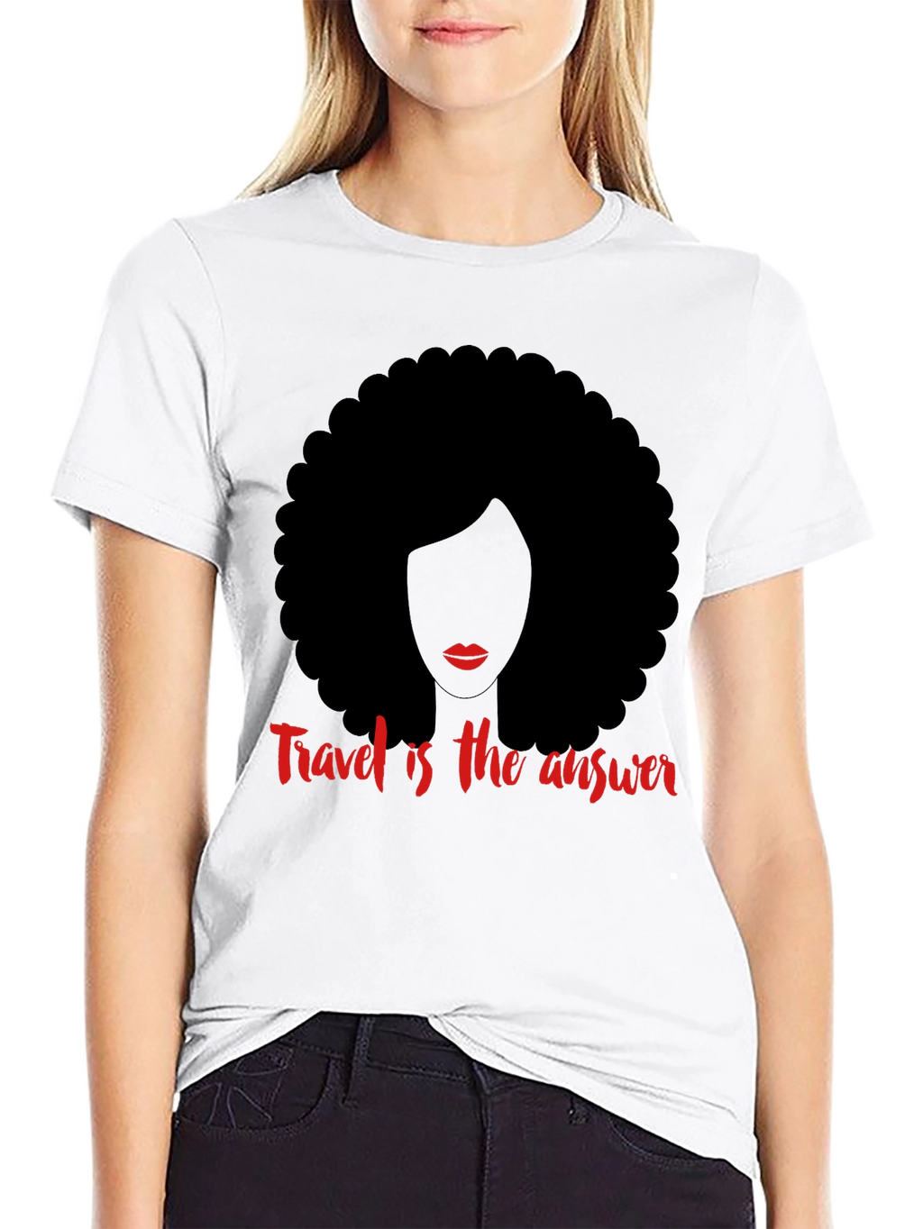 Travel is the Answer T-Shirt Afro Woman Graphic Tee