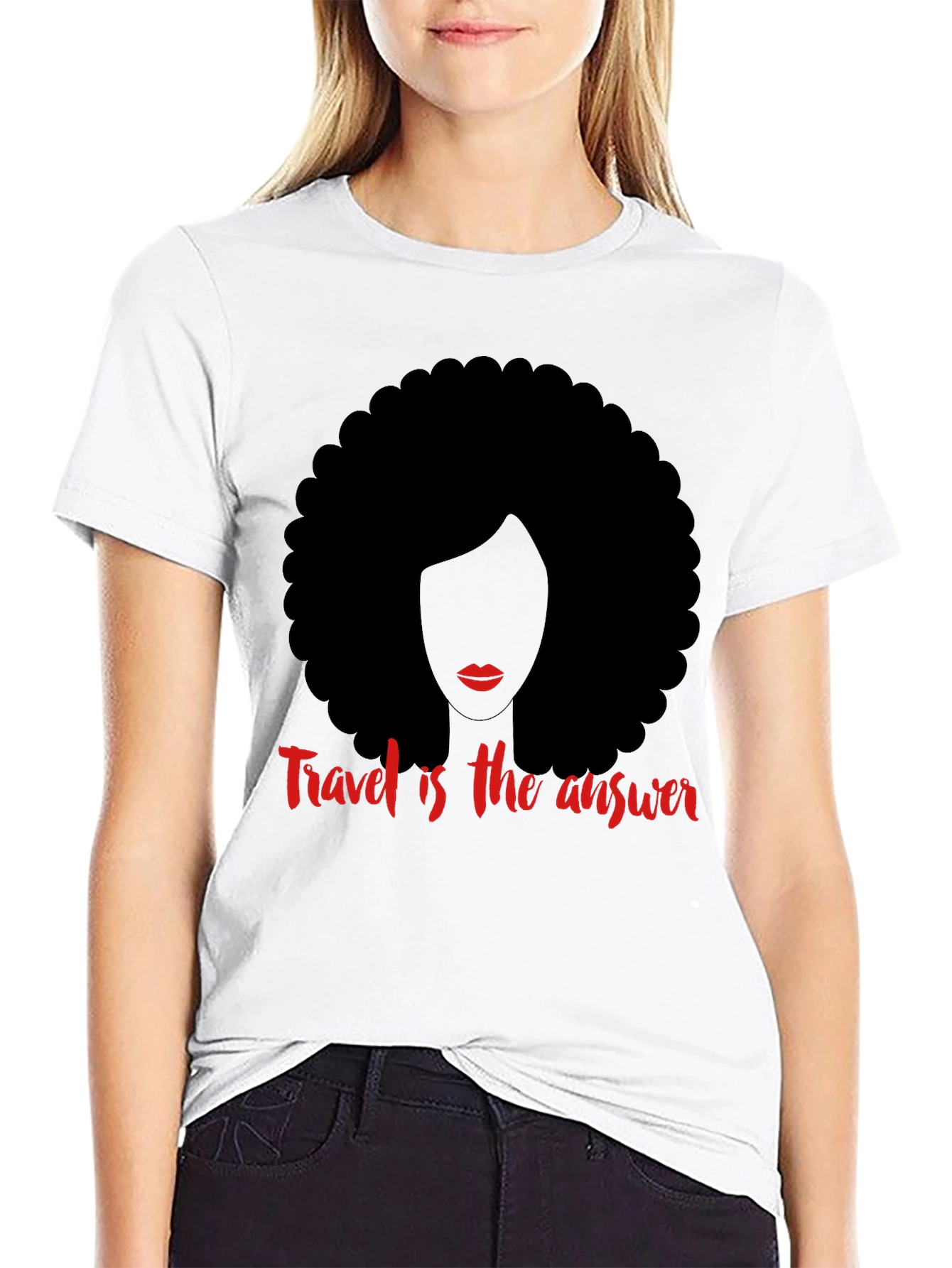 Travel is the Answer T-Shirt Afro Woman Graphic Tee
