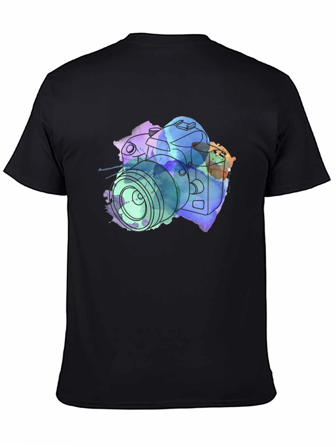 Camera Watercolor Print Black T-Shirt