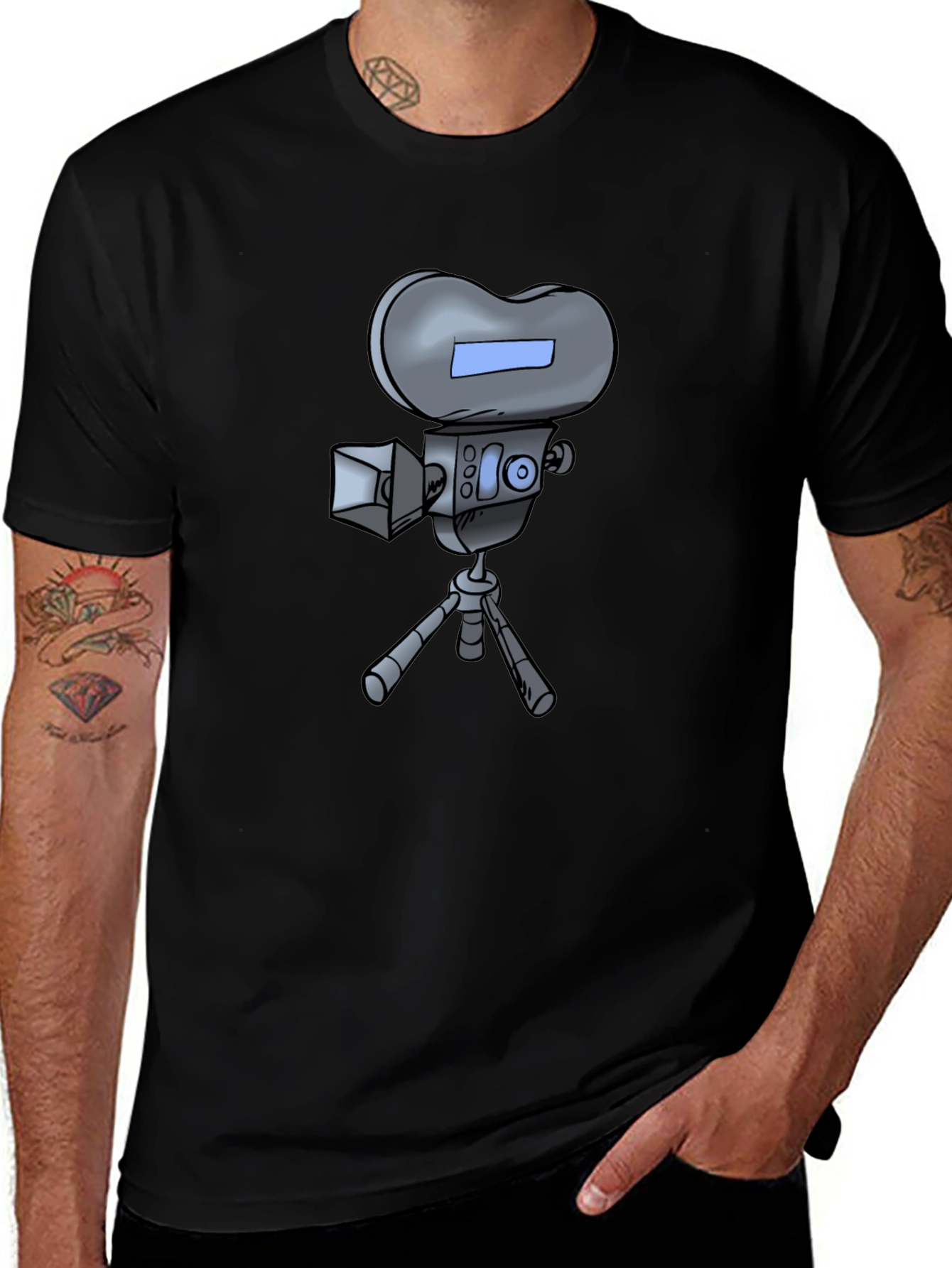 Retro Cartoon Camera T-Shirt - Black