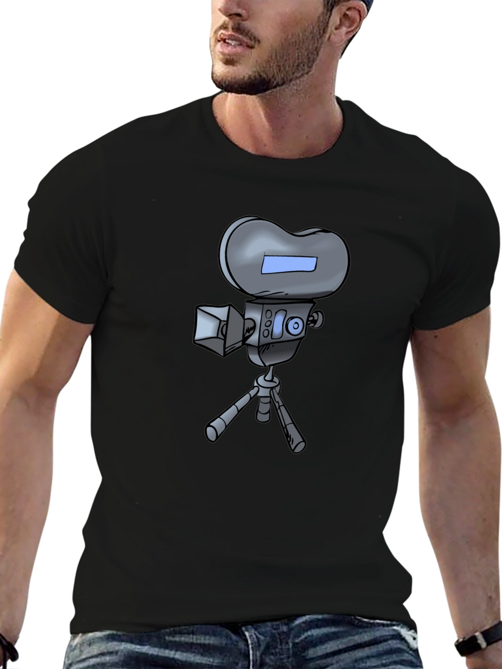 Retro Cartoon Camera T-Shirt - Black