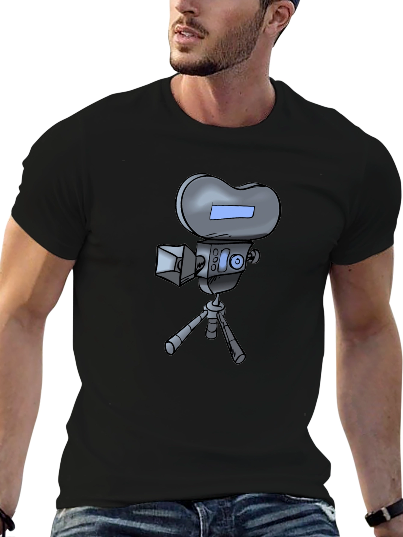 Retro Cartoon Camera T-Shirt - Black