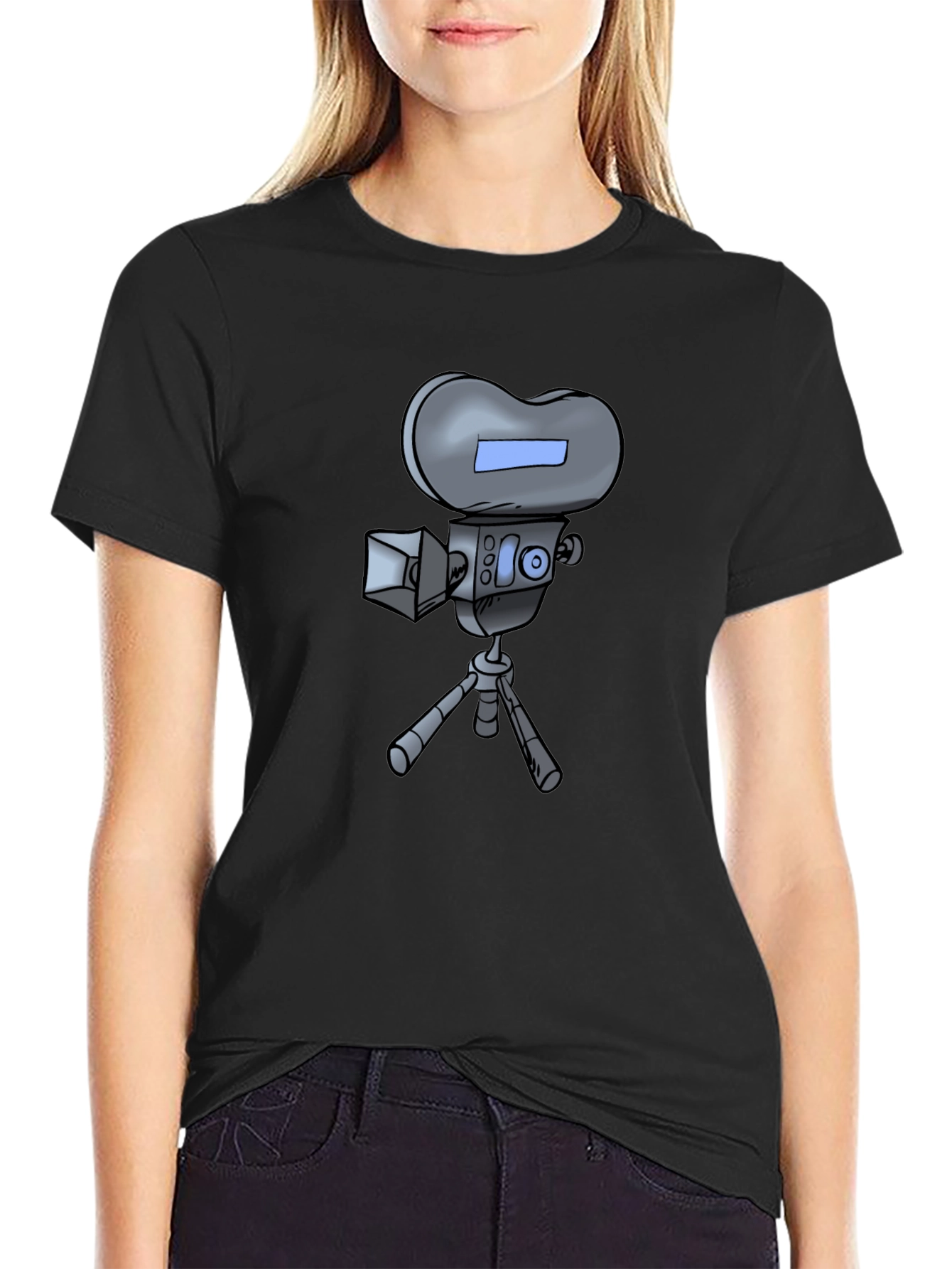 Retro Cartoon Camera T-Shirt - Black