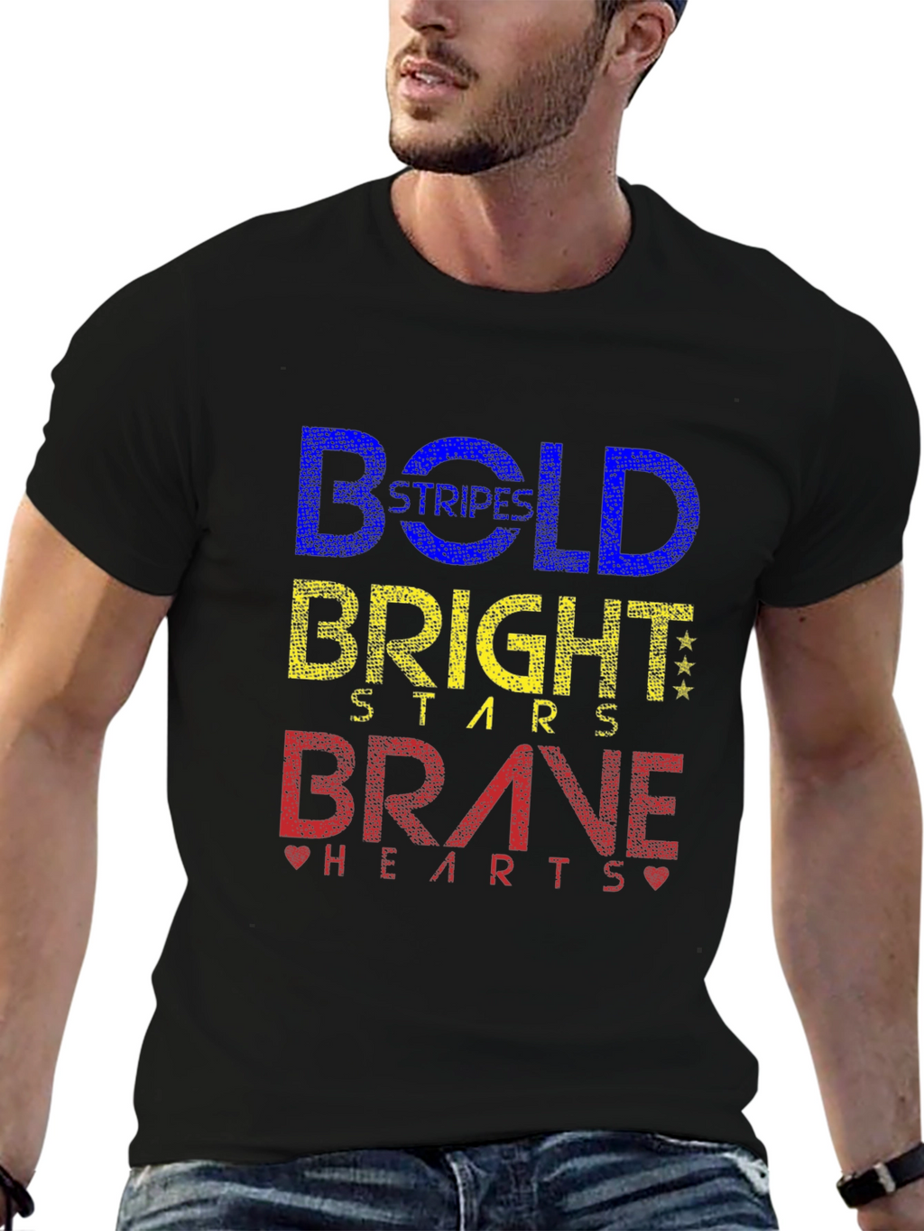 Bold Stripes Bright Stars Brave Hearts Graphic Tee