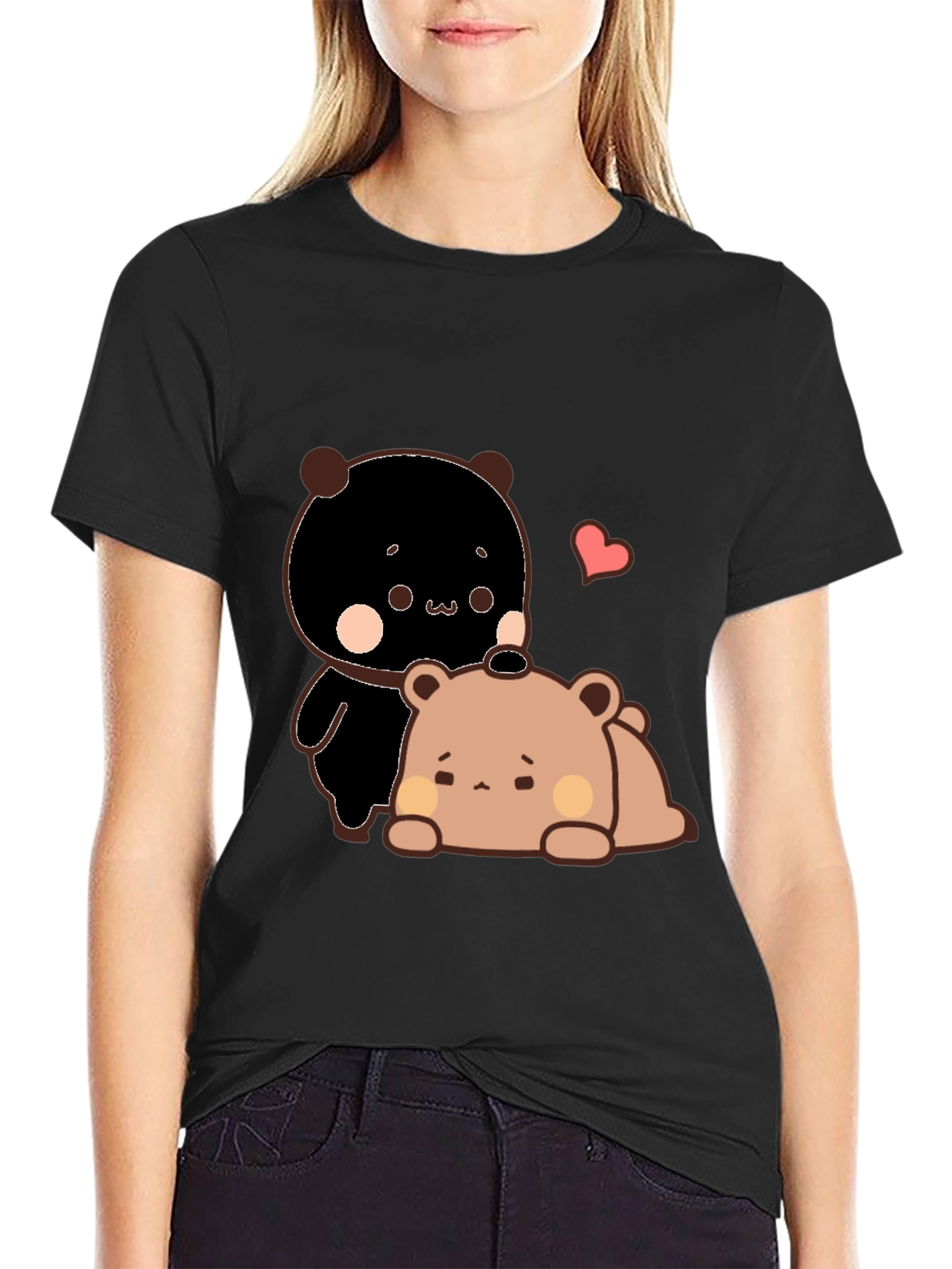 Cute Bear Graphic Black T-Shirt